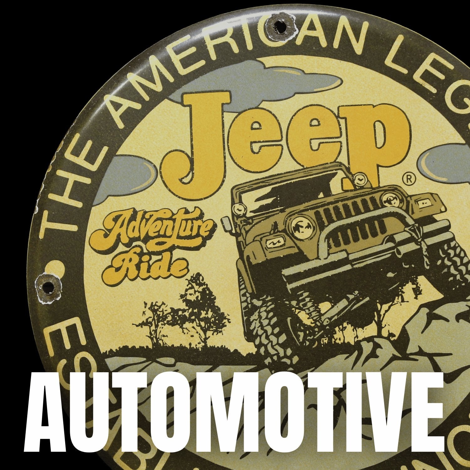Automotive porcelain signs featuring vintage car brands like Ford, Chevrolet, Volkswagen, and more—made with real enamel and steel