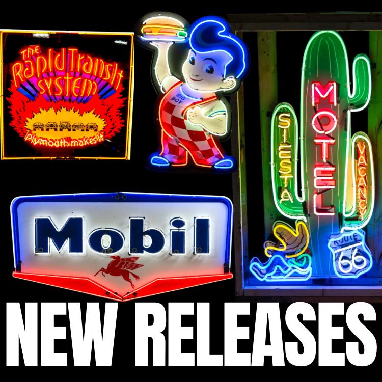 New porcelain and neon sign releases – vintage gas station, automotive, and cartoon brands