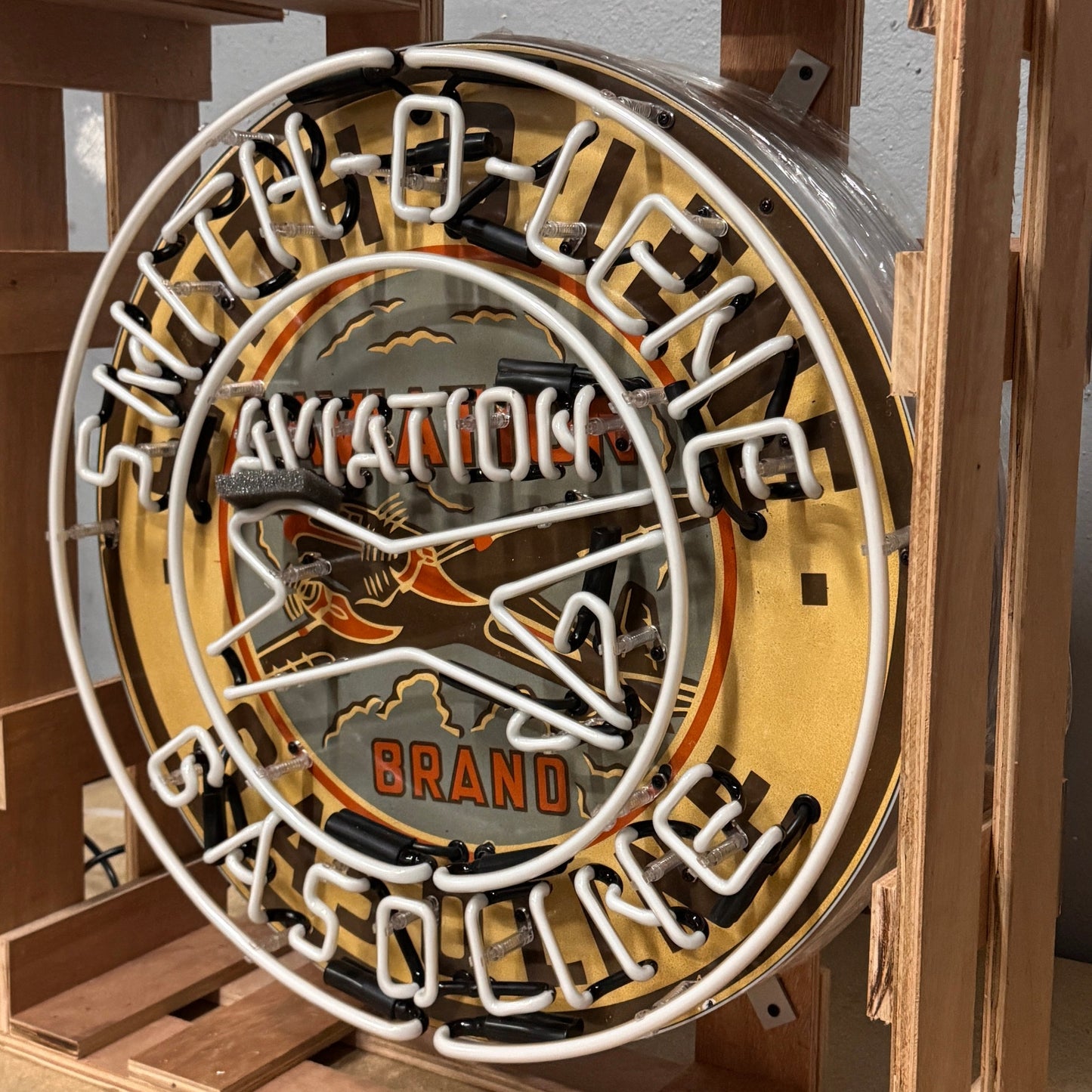 Smith-O-Lene Aviation Gasoline Neon Porcelain Sign with Can