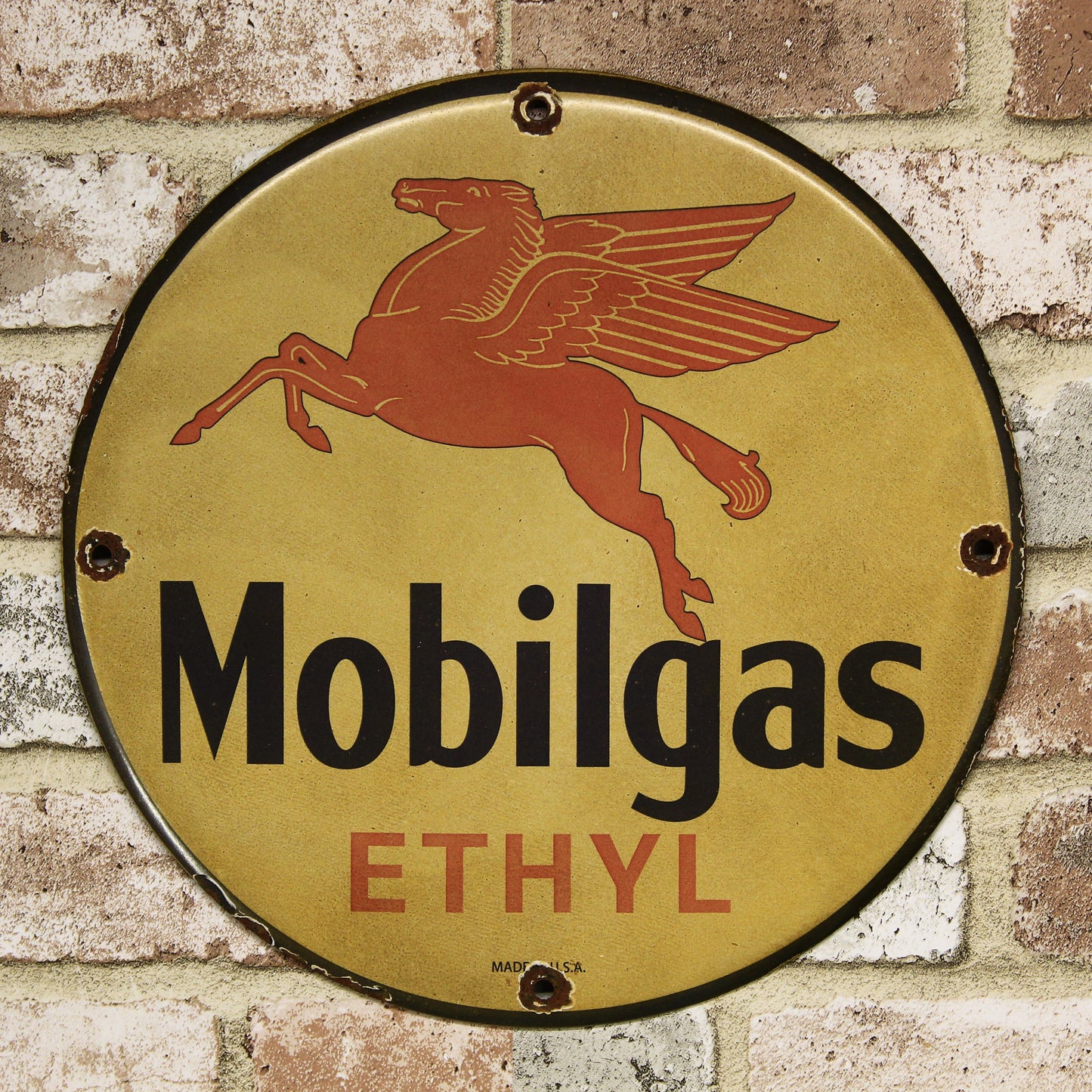 Mobilgas Vintage Pegasus Blue Porcelain Enamel Sign (12in)