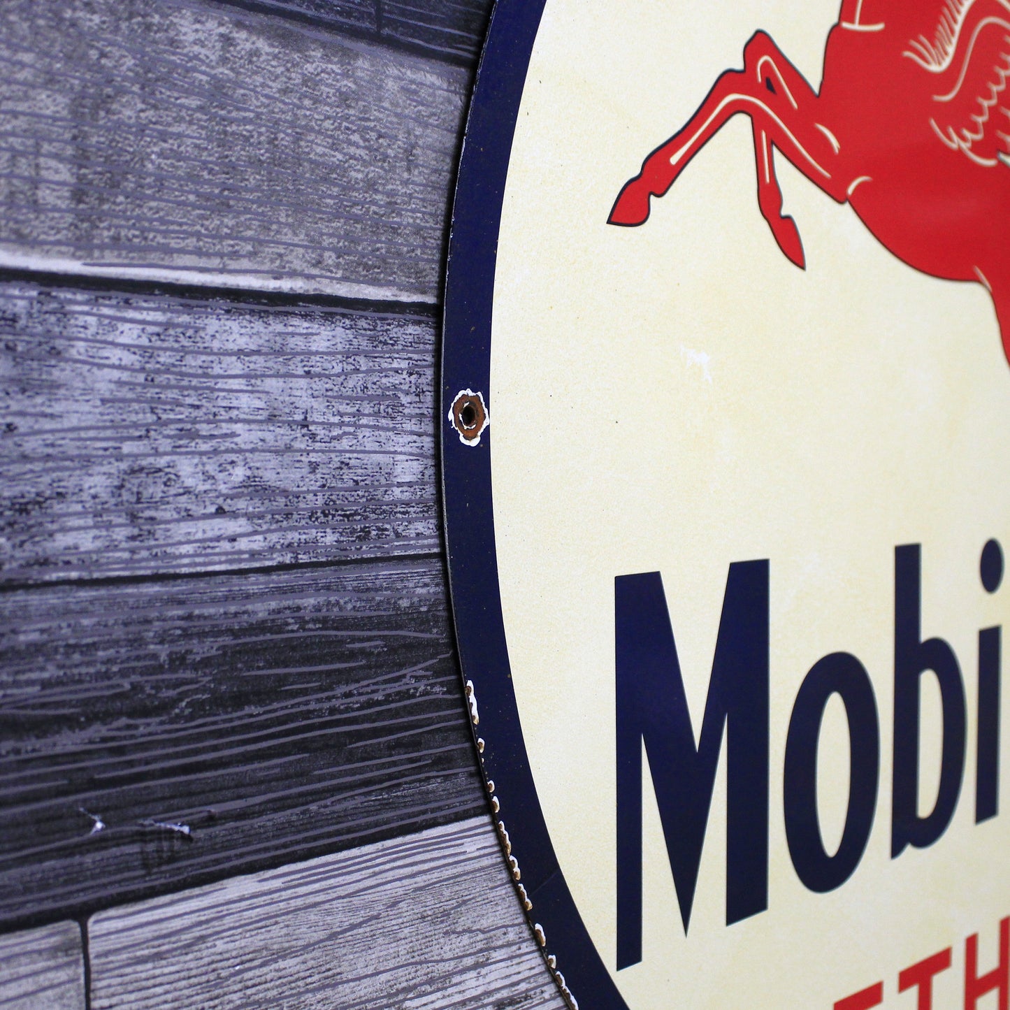 Mobilgas Ethyl Pegasus Large 30-Inch Porcelain Vintage Metal Gas or Service Station Sign