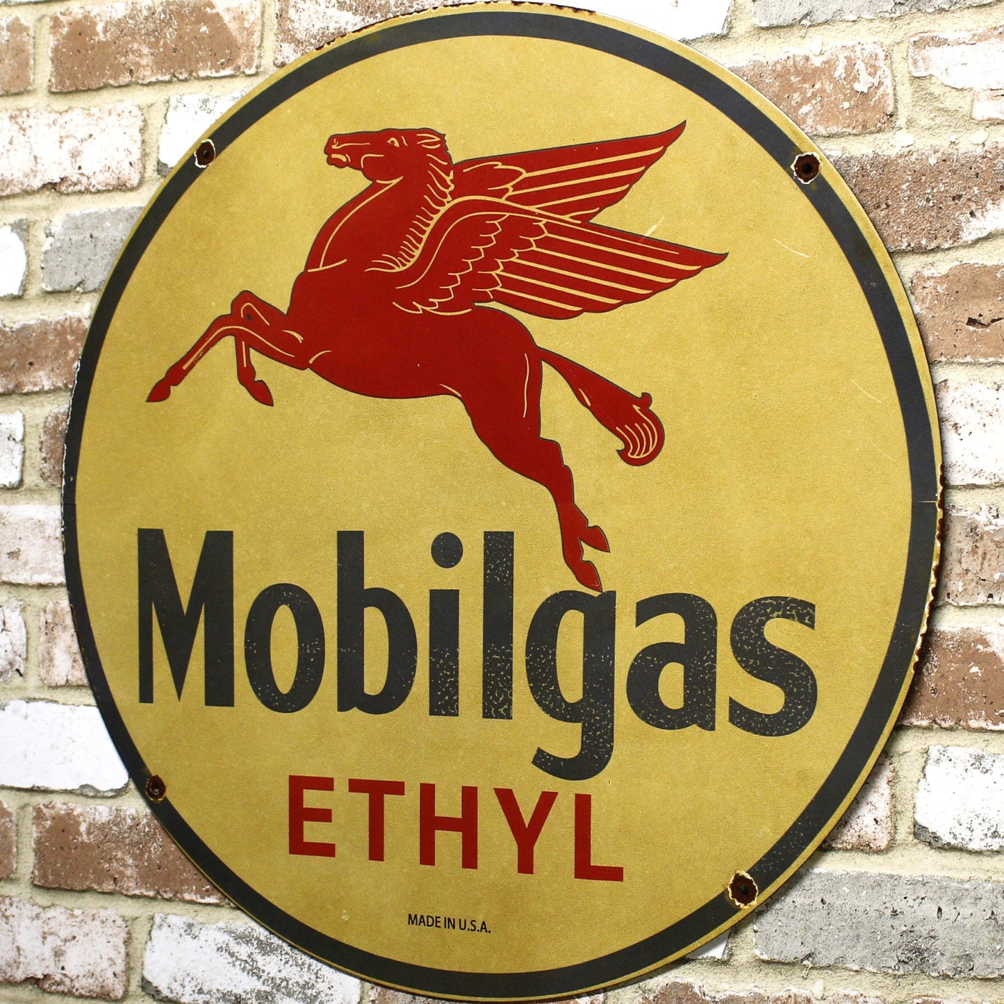 2Ft Mobilgas Ethyl Pegasus Blue Porcelain Enamel Sign (24-Inch)