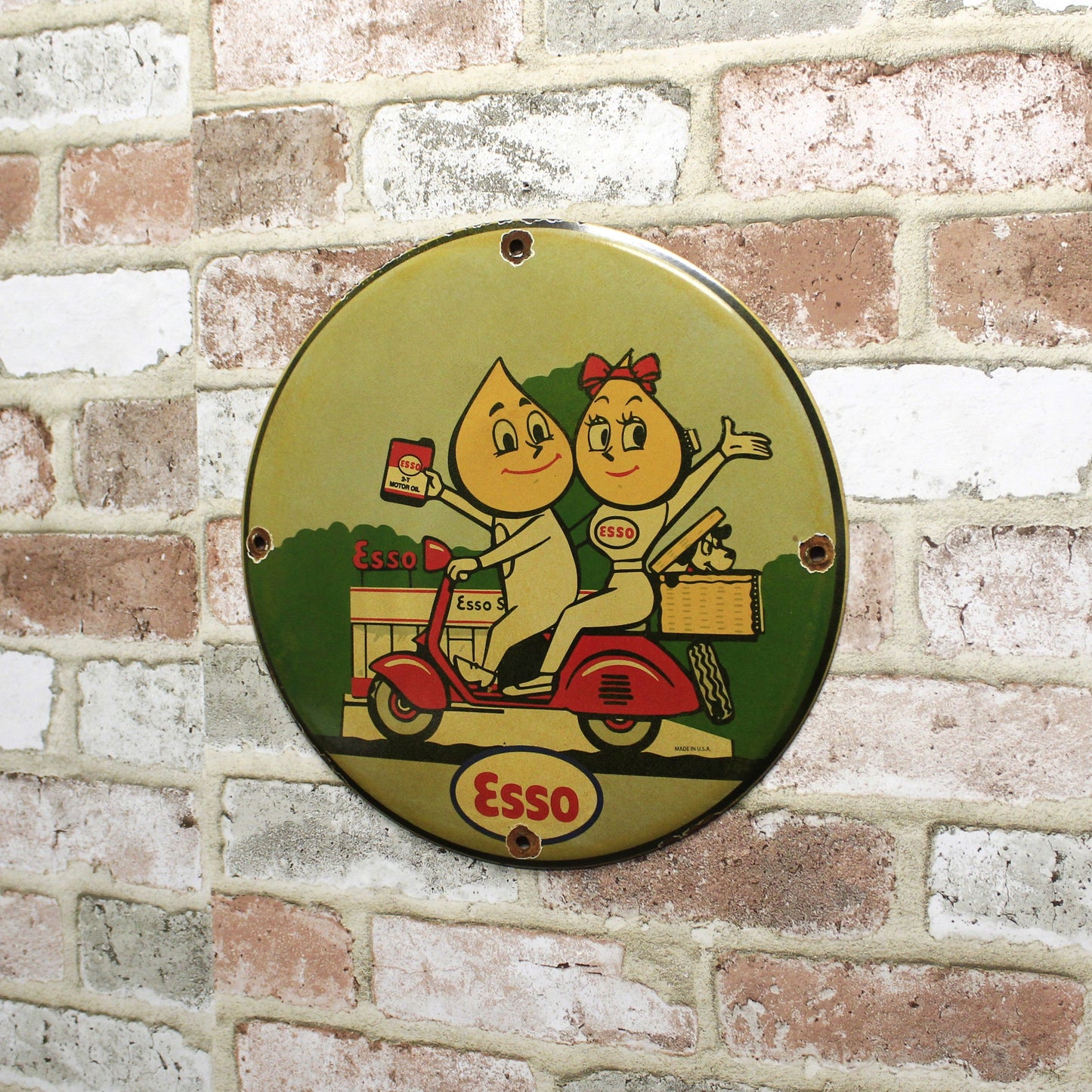 Esso Oil Drop Boy & Girl Porcelain Enamel Sign (12in)