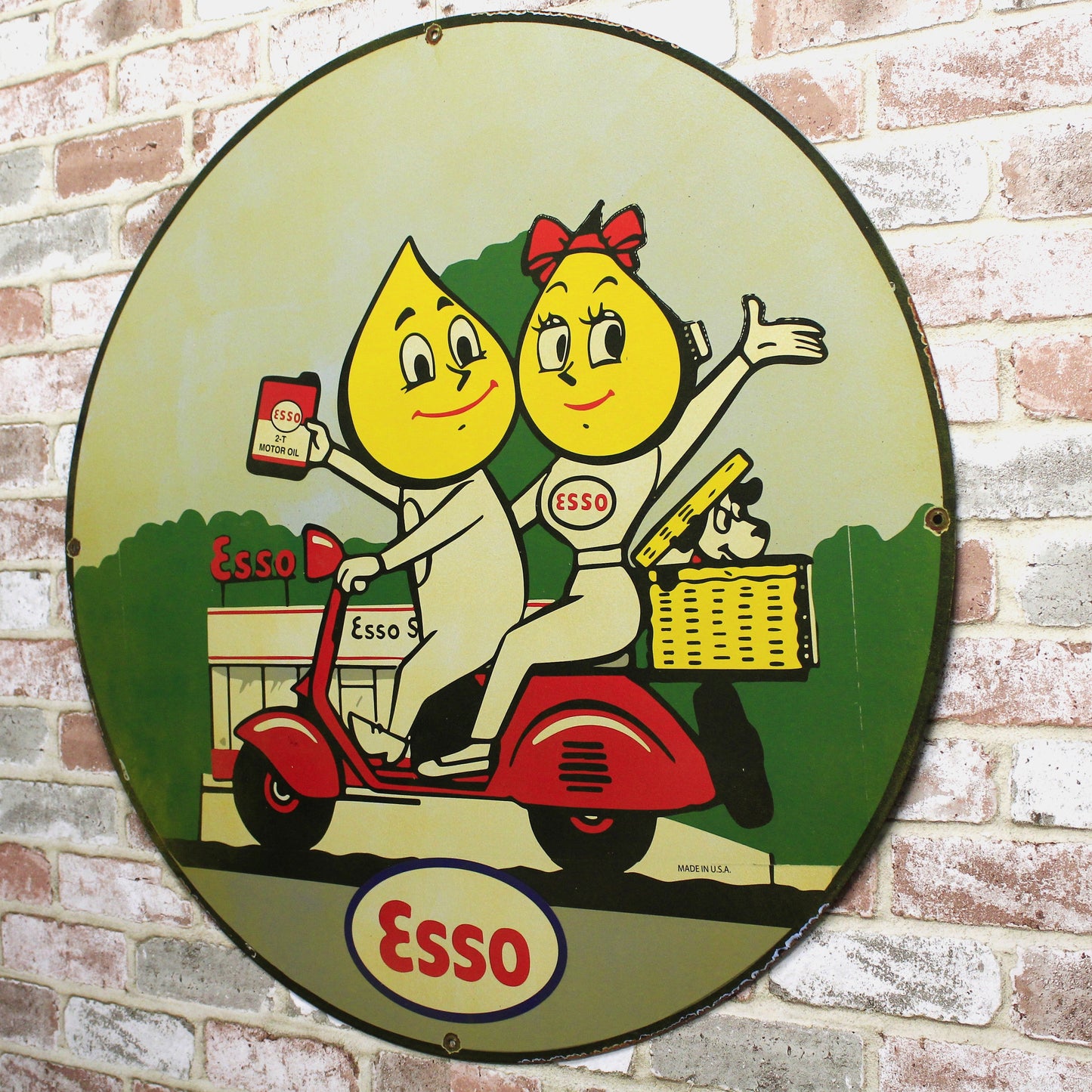 Esso Oil Drop Boy & Girl Large 30-Inch Porcelain Enamel Sign