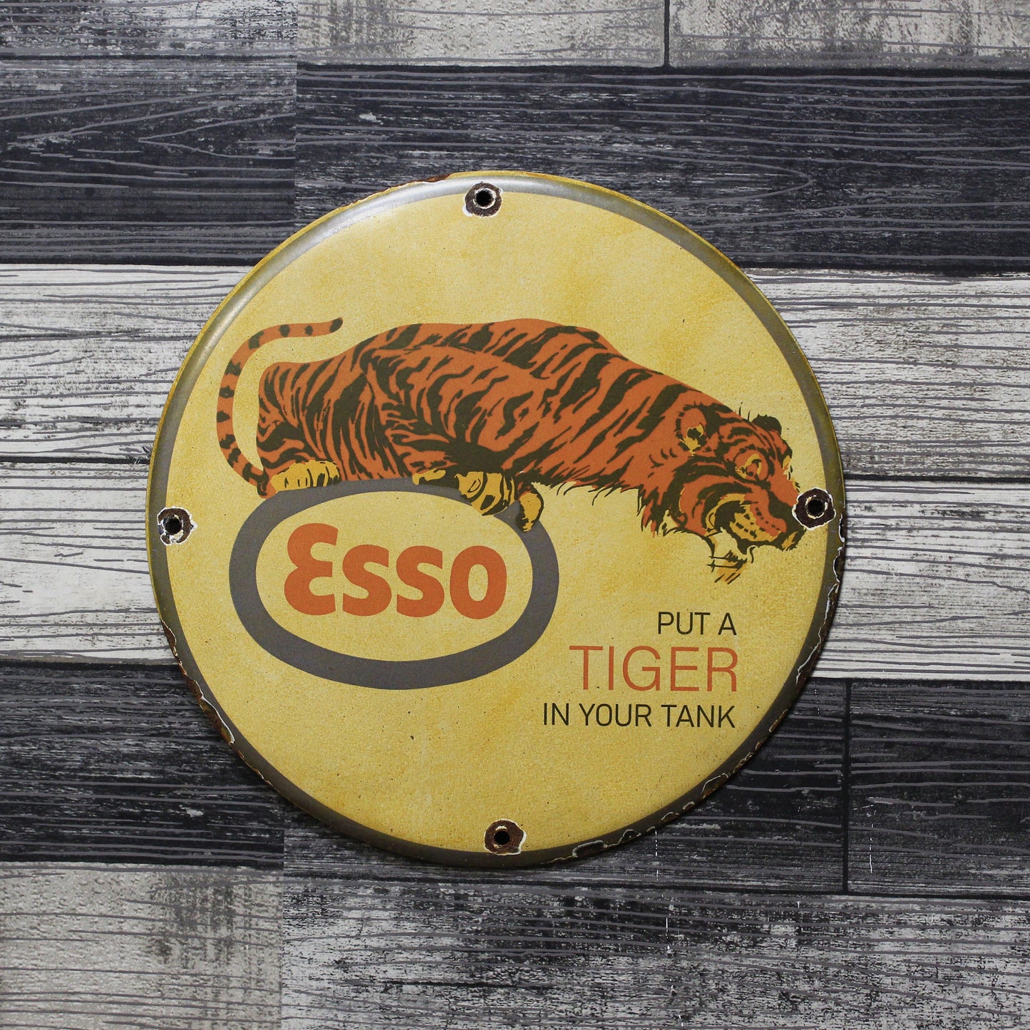 Esso Put a Tiger in Your Tank Vintage Porcelain Enamel Sign (12in)