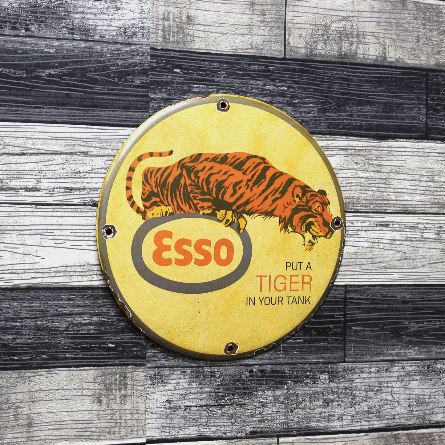 Esso Put a Tiger in Your Tank Vintage Porcelain Enamel Sign (12in)