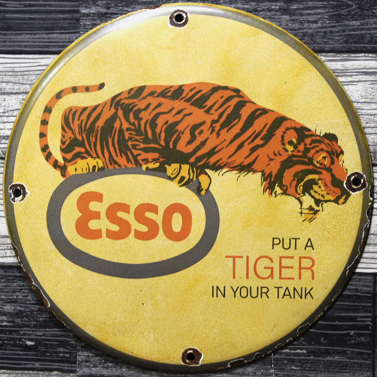 Esso Put a Tiger in Your Tank Vintage Porcelain Enamel Sign (12in)