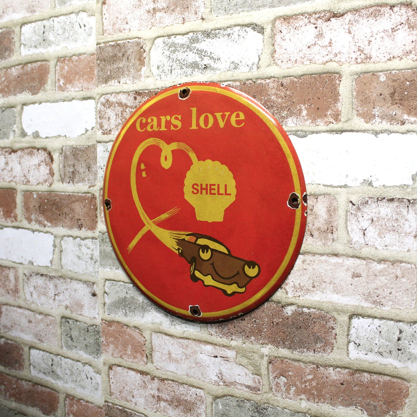 Cars Love Shell Motor Oil Porcelain Enamel Sign (12in)