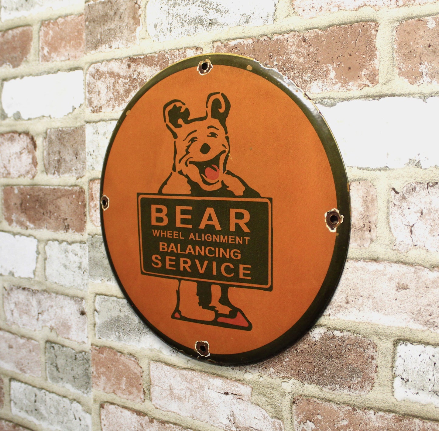 Bear Wheel Alignment Balancing Service Porcelain Enamel Sign (12in)