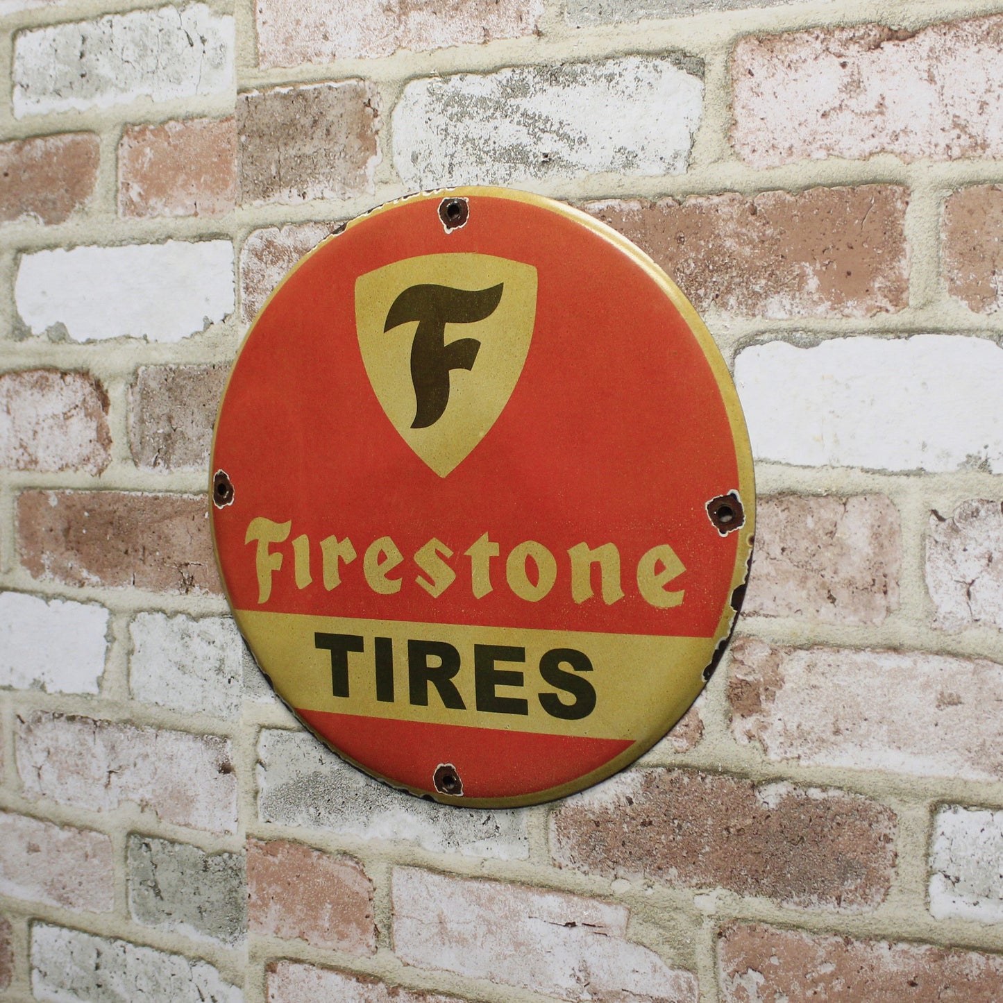 Firestone Tires Red Porcelain Enamel Sign (12in)