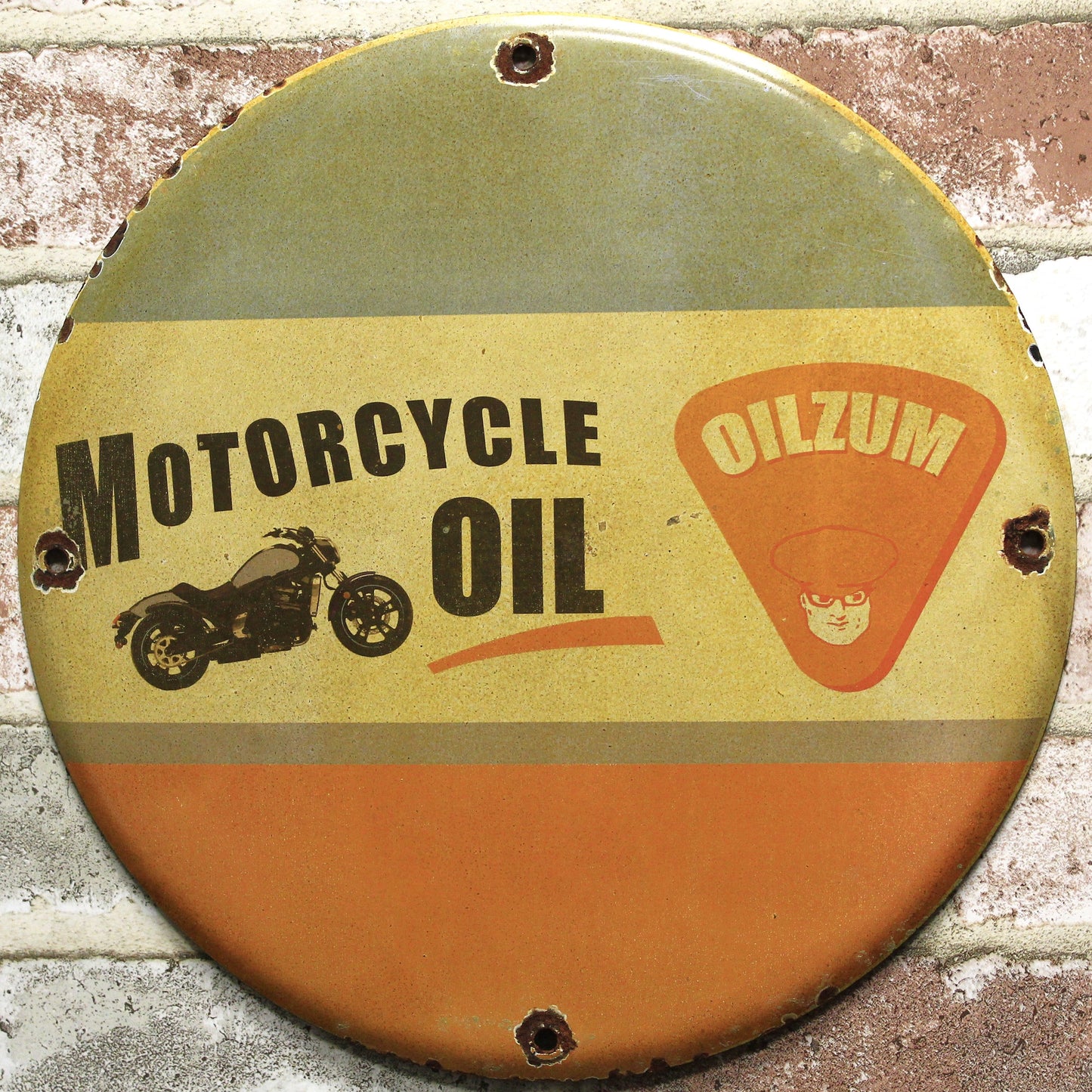 Motorcycle Oil Oilzum Vintage Porcelain Enamel Sign (12in)