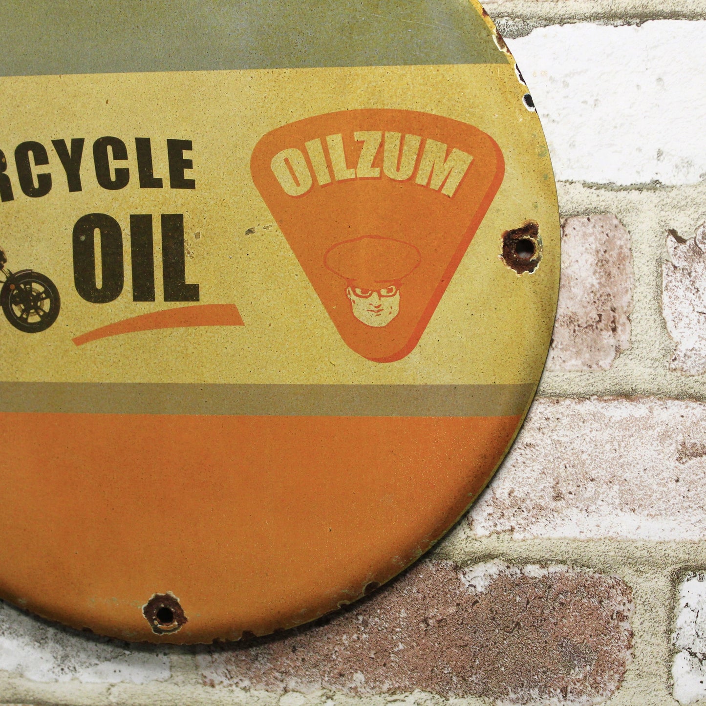Motorcycle Oil Oilzum Vintage Porcelain Enamel Sign (12in)