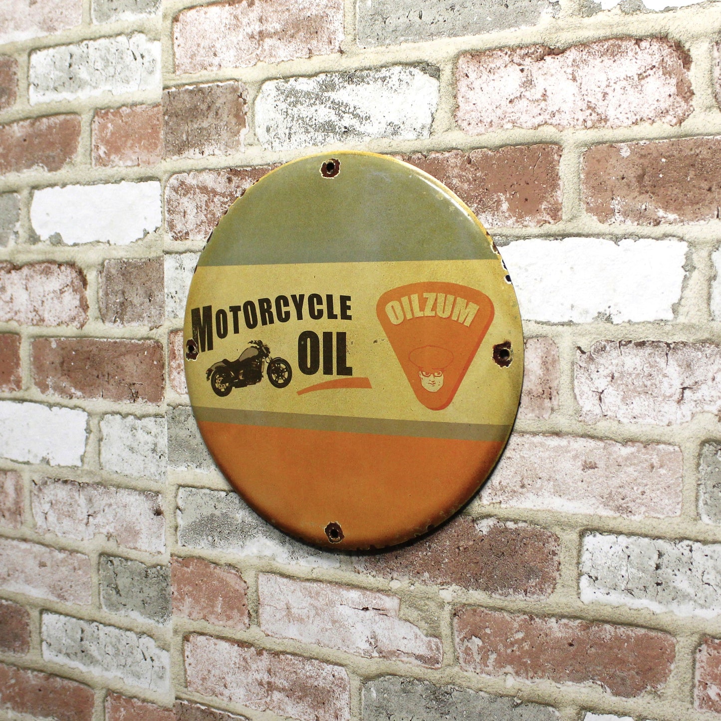 Motorcycle Oil Oilzum Vintage Porcelain Enamel Sign (12in)