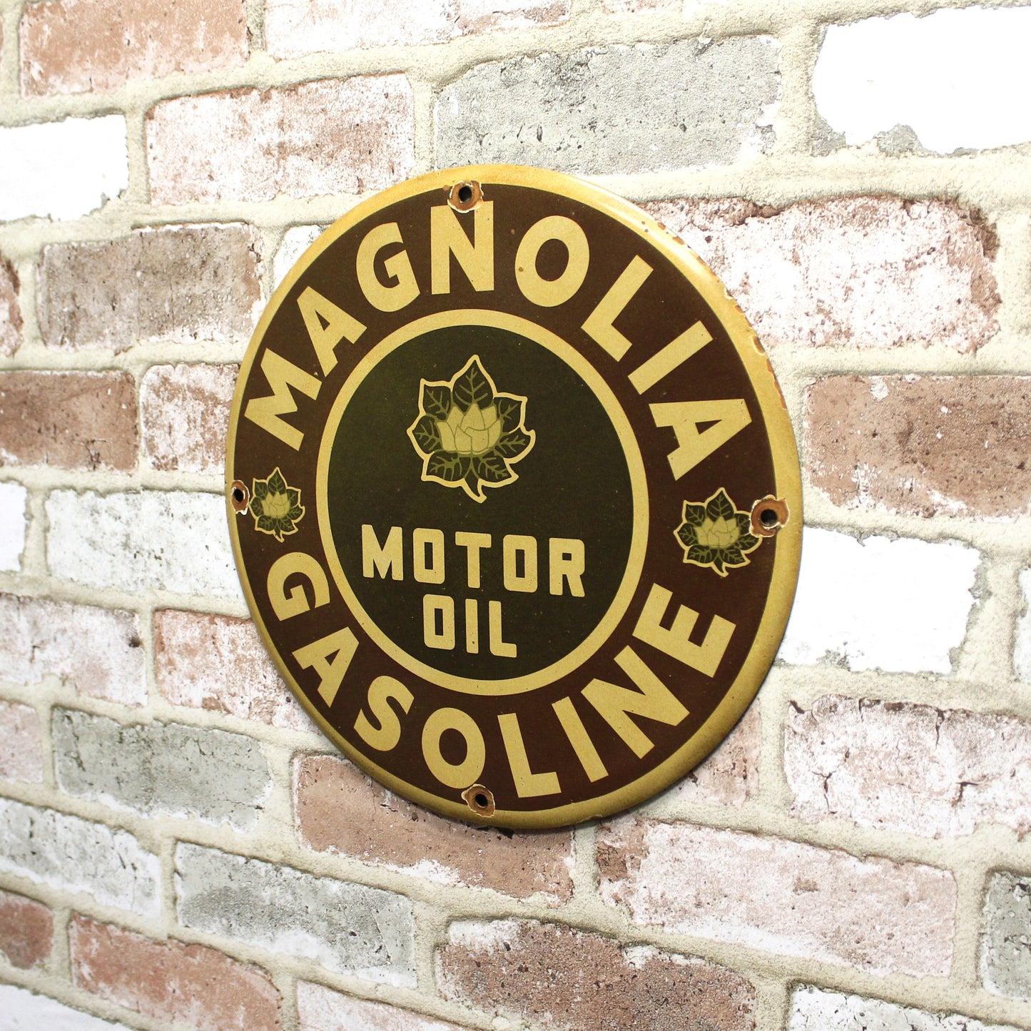 Magnolia Gasoline Motor Oil Porcelain Enamel Sign (12in)