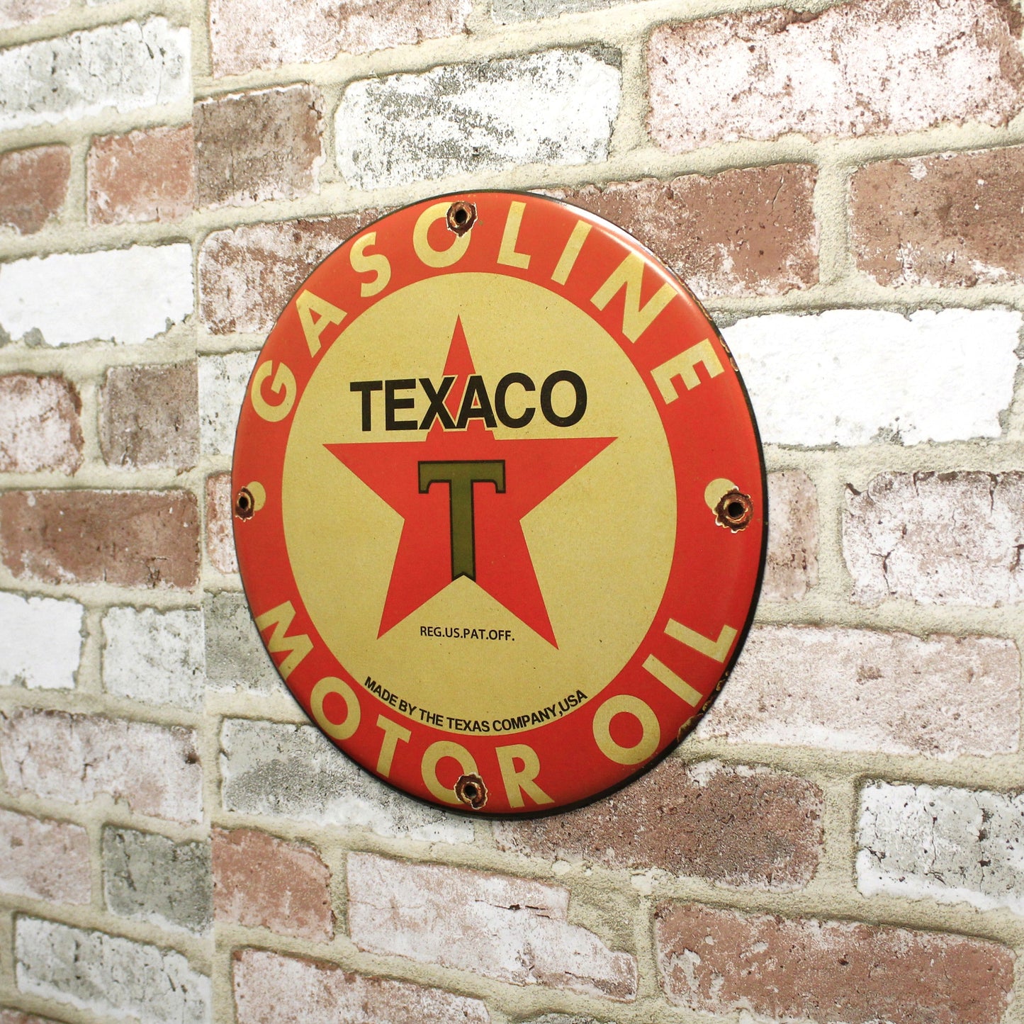 Texaco Gasoline & Motor Oil Service Station Porcelain Enamel Sign (12in)