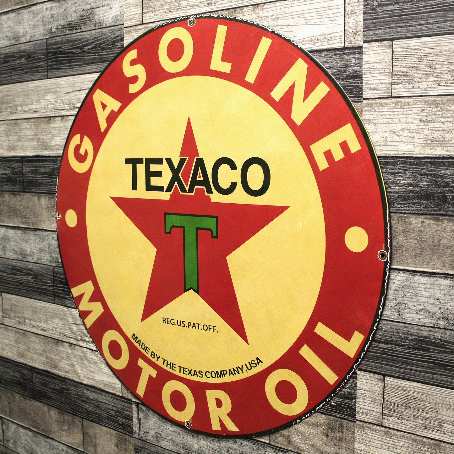 Texaco Gasoline & Motor Oil - Large 30-Inch - Porcelain Service Station Sign