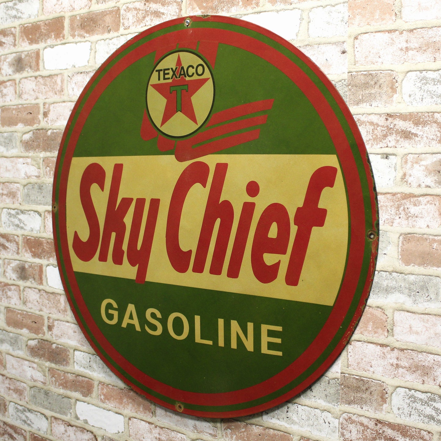 Texaco Sky Chief Gasoline Large Service Station Porcelain Enamel Sign (30in)