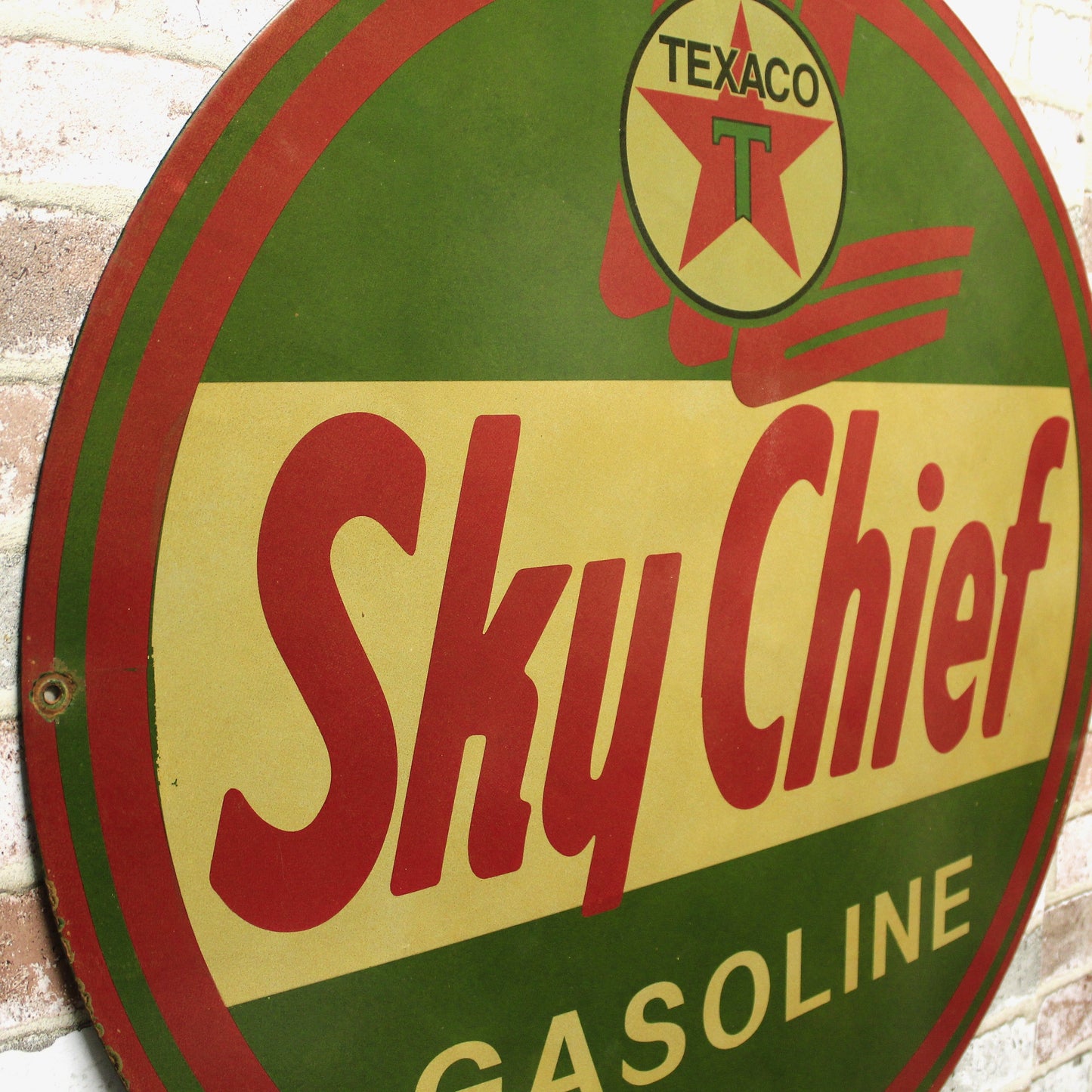 Texaco Sky Chief Gasoline Large Service Station Porcelain Enamel Sign (30in)