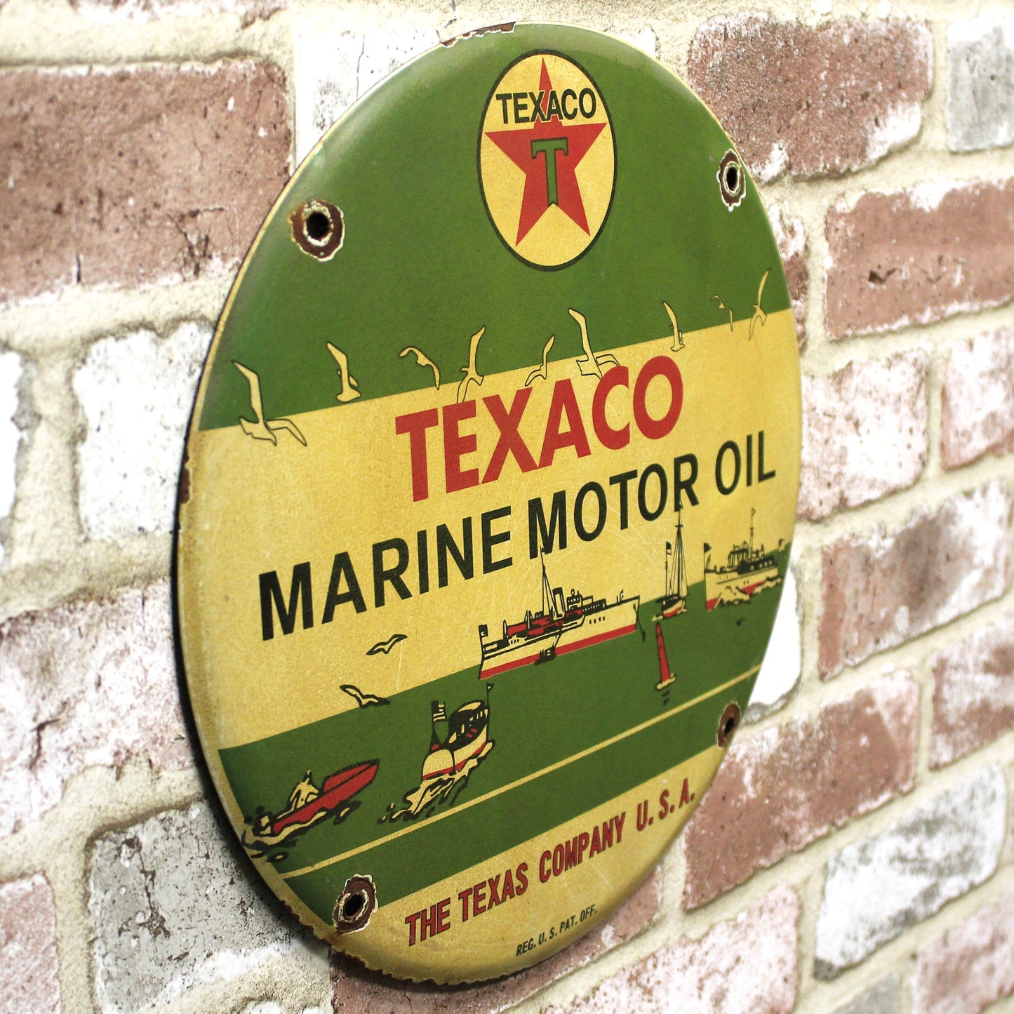 Texaco Marine Motor Oil Vintage Porcelain Enamel Sign (12in)