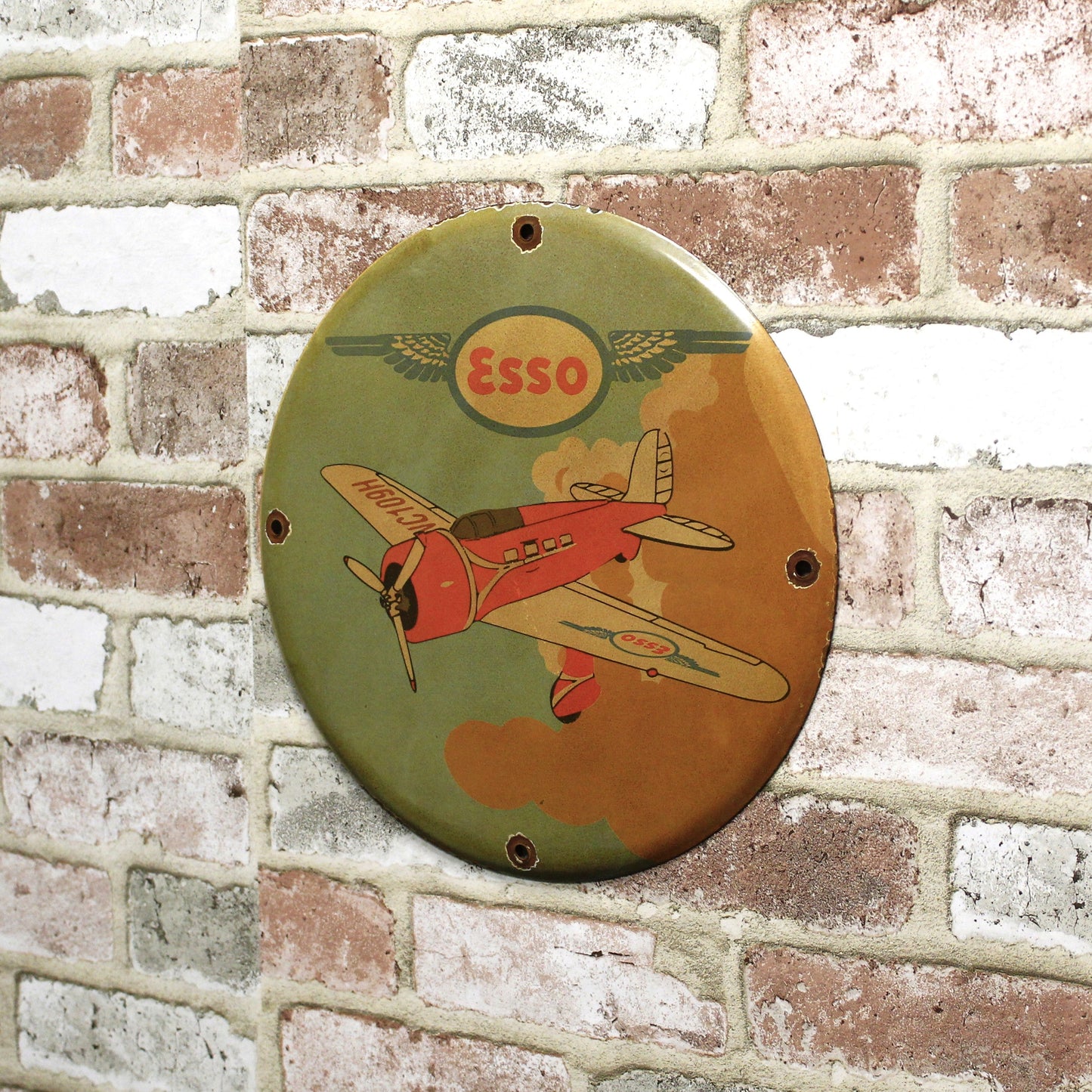 Esso Aviation Airplane Porcelain Enamel Sign (12in)