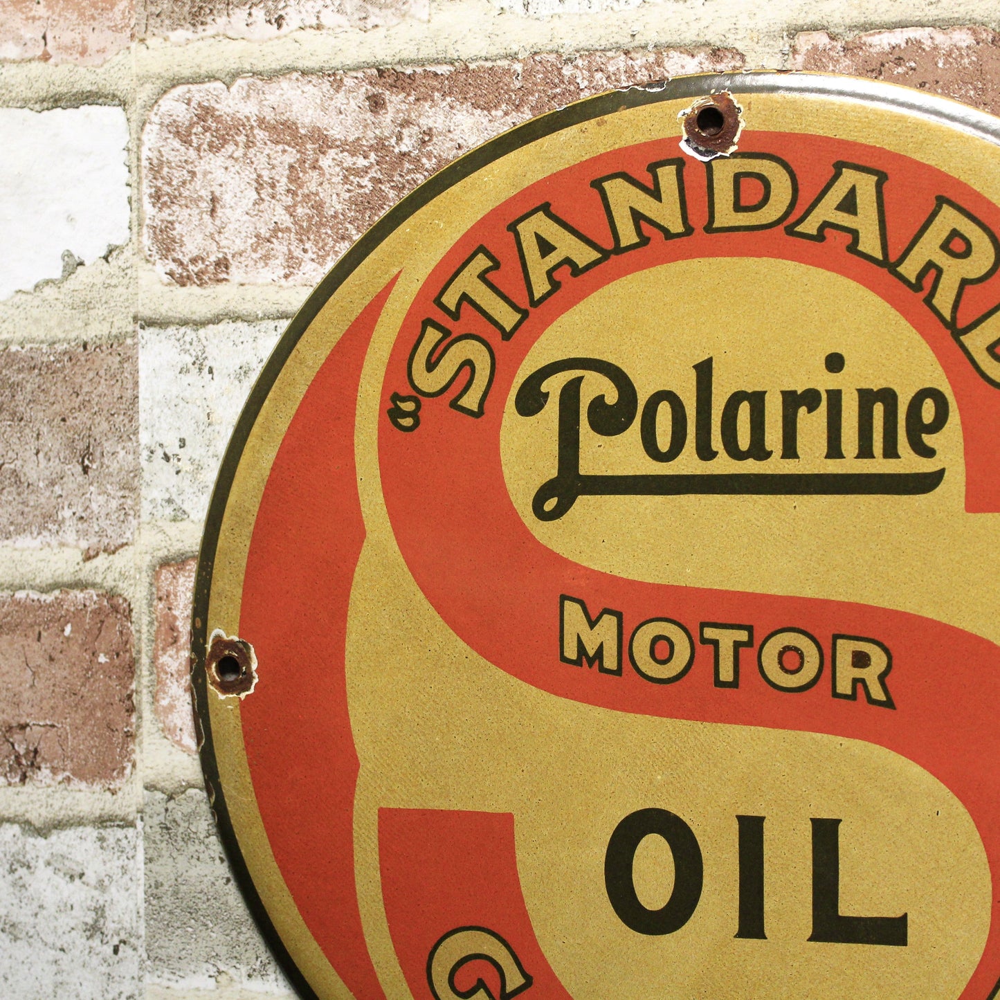 Standard Motor Oil Polarine Gasoline Vintage Porcelain Enamel Sign (12in)