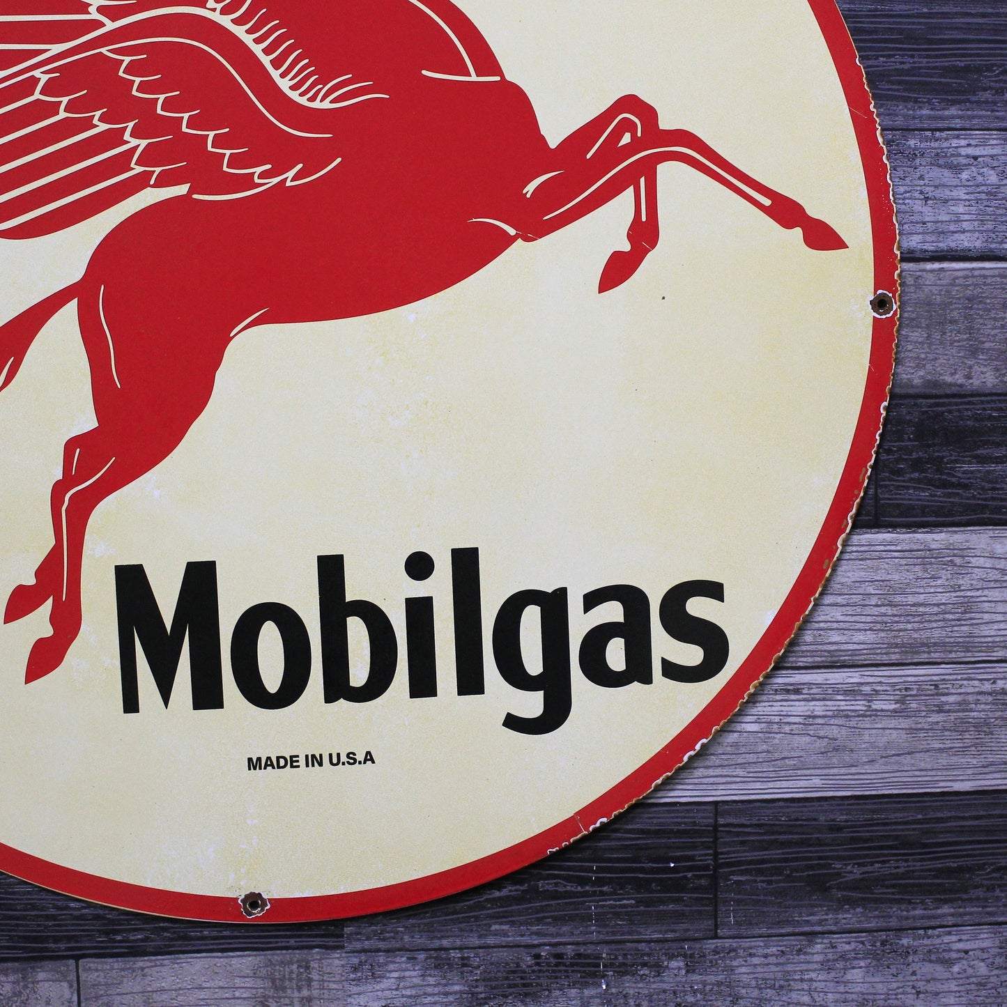 Mobilgas Red Pegasus Large 30-Inch Porcelain Gas Service Station Enamel Sign