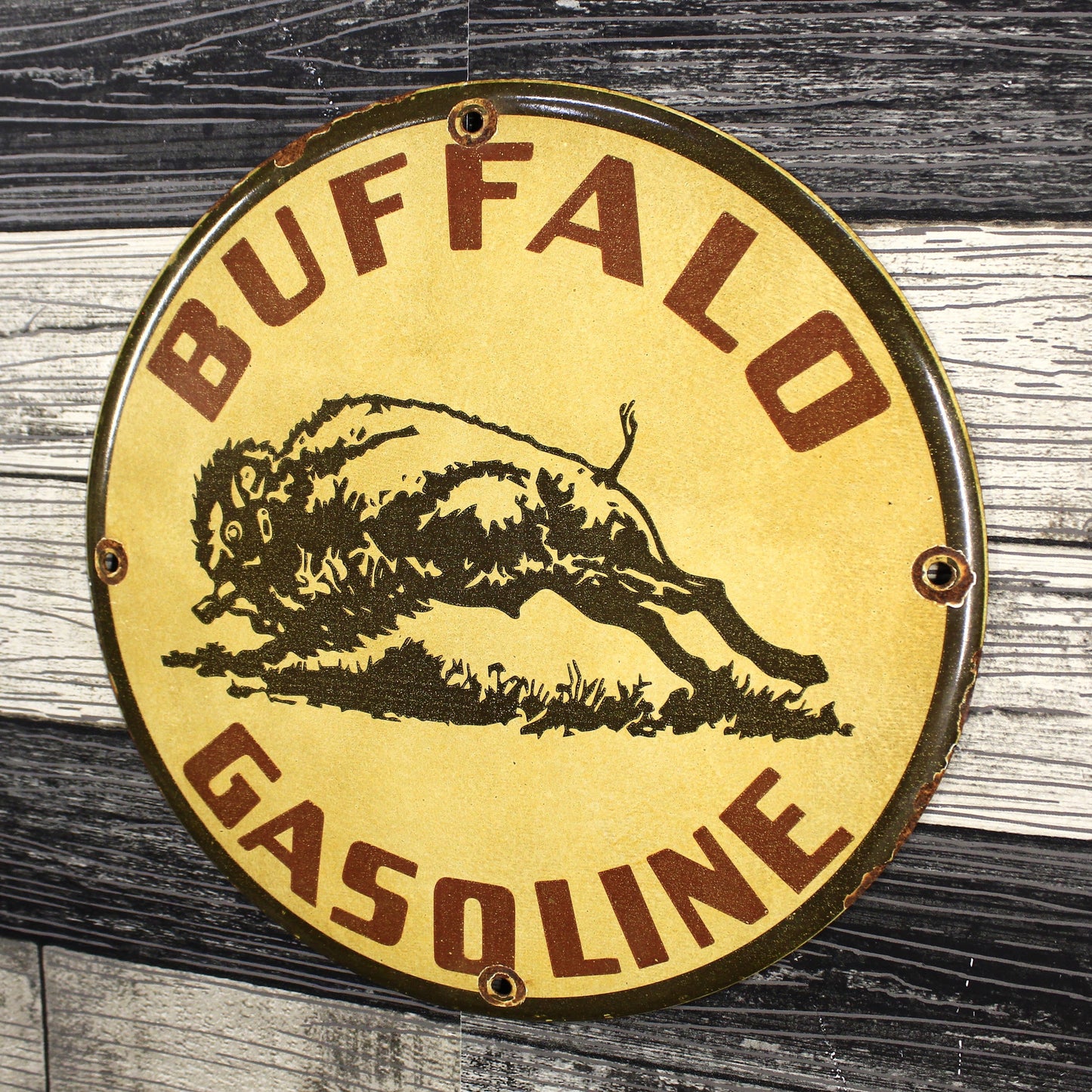 Vintage Buffalo Gasoline Americana Porcelain Enamel Sign (12in)