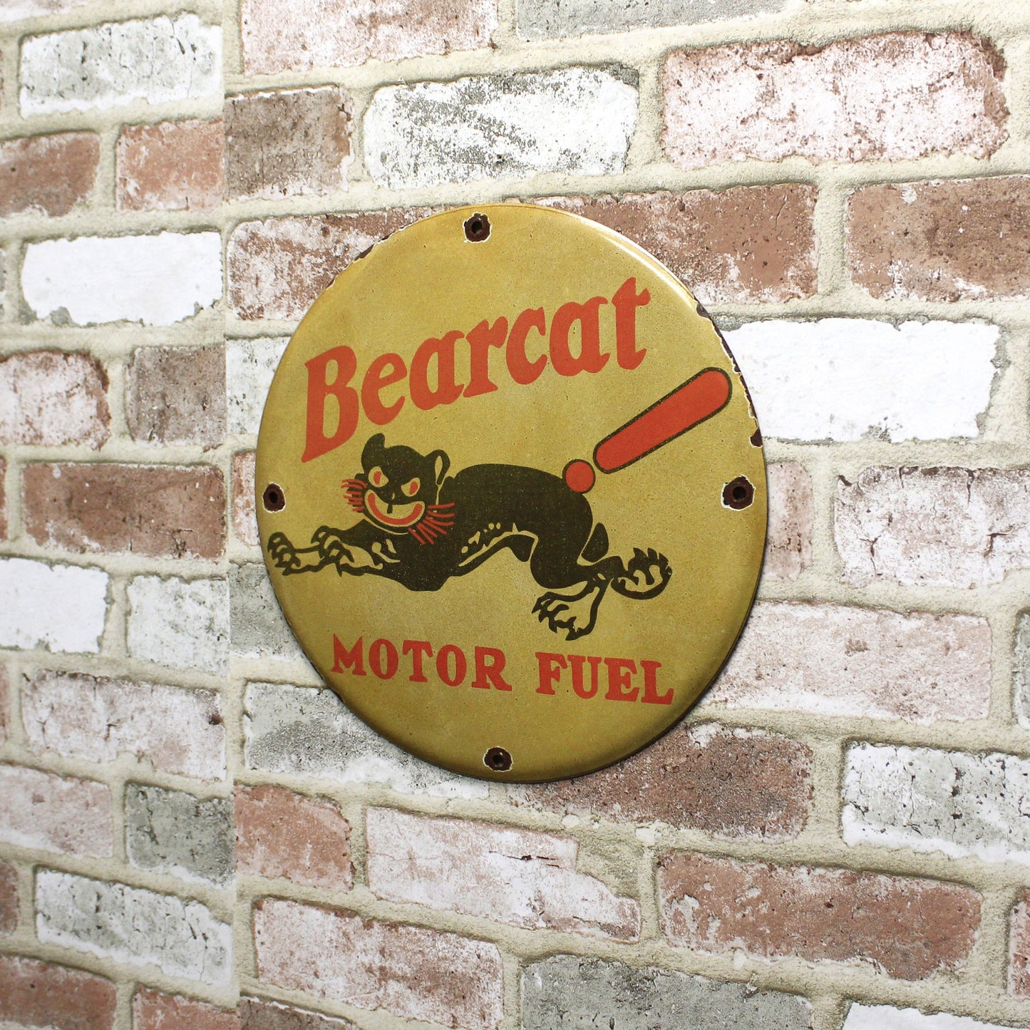 Bearcat Motor Fuel Vintage Porcelain Enamel Sign (12in)