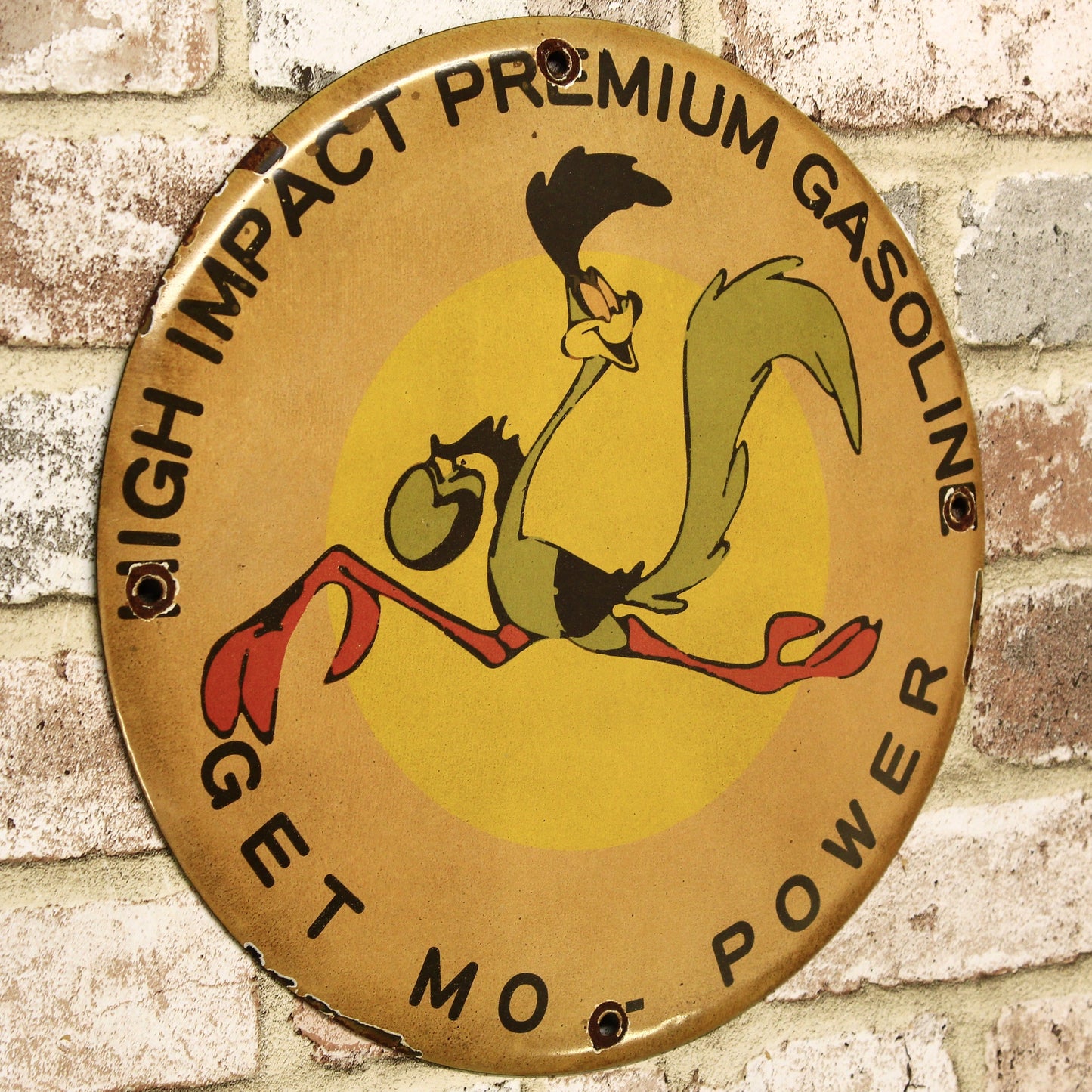 Road Runner Get Mo Power High Impact Gasoline Mopar Porcelain Enamel Sign (12in)