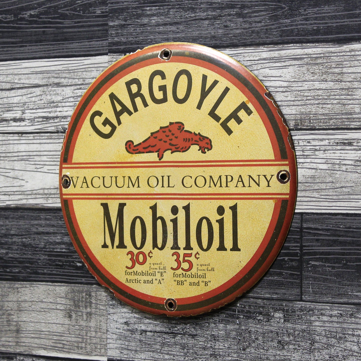 Gargoyle Mobiloil Vacuum Oil Company Porcelain Enamel Sign (12in)