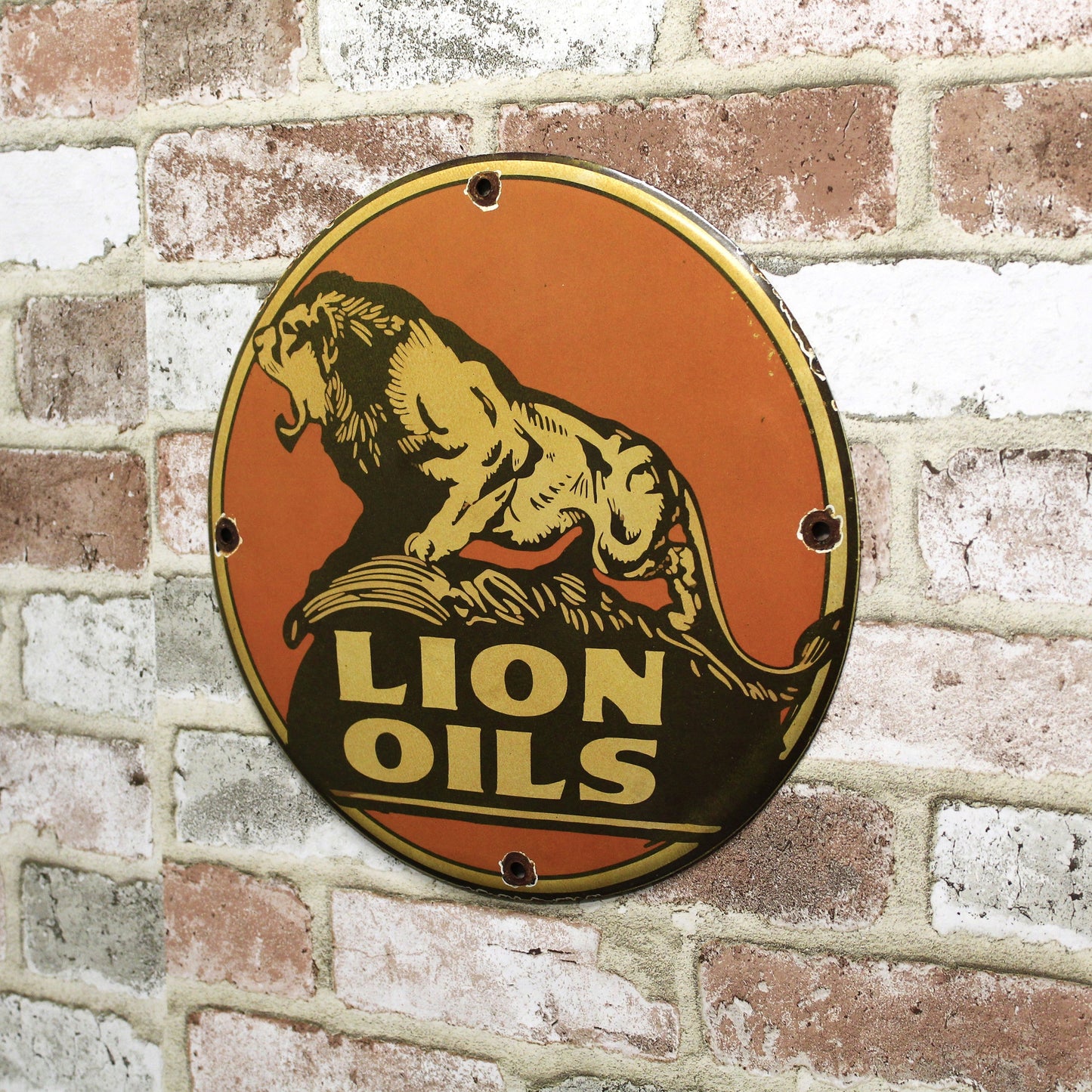 Lion Oils Porcelain Enamel Sign (12in)