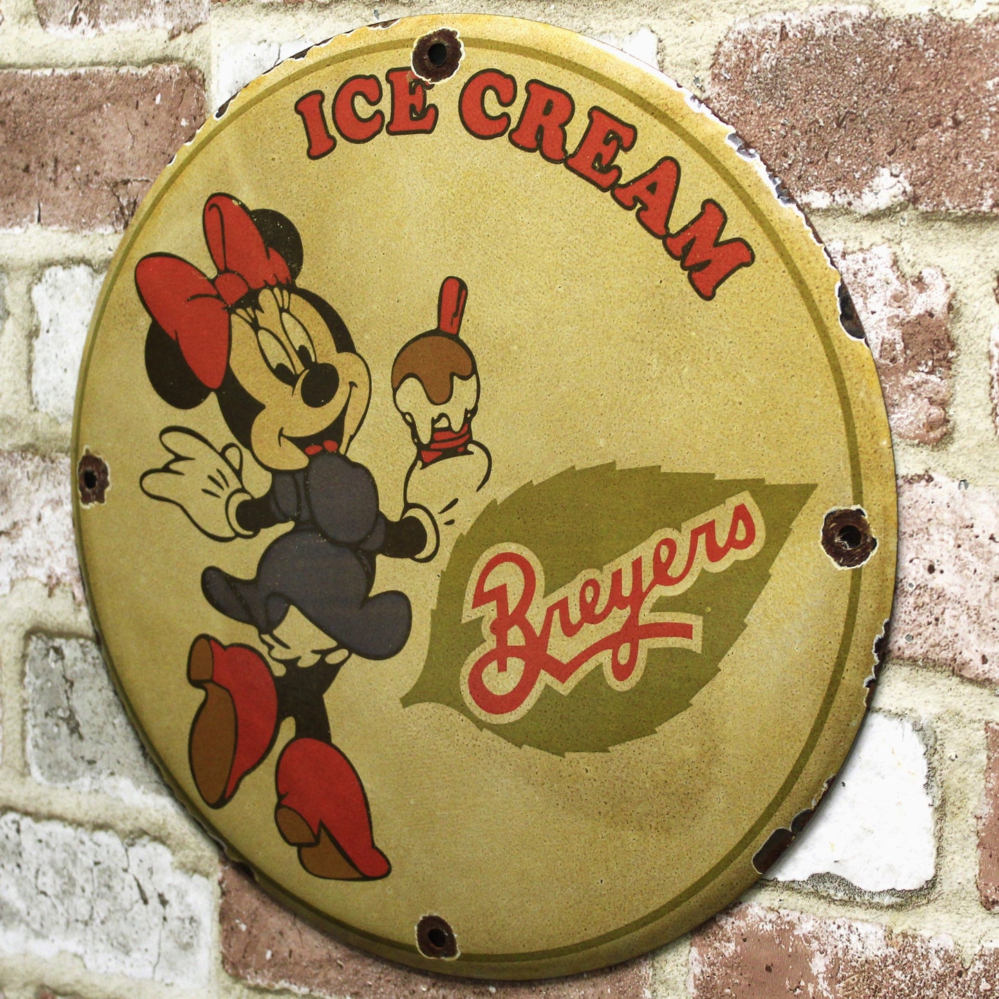 Breyers Ice Cream Minnie Mouse Disneyana Porcelain Enamel Sign (12in)