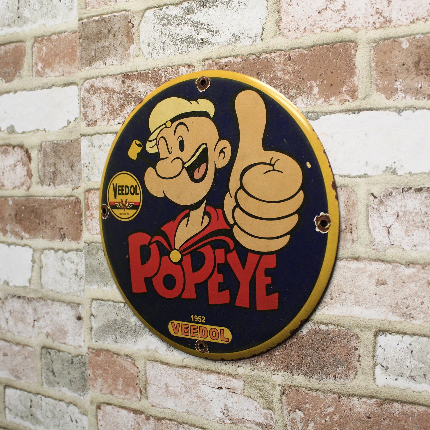 Veedol Motor Oil Popeye Approved 1952 Porcelain Enamel Sign (12in)