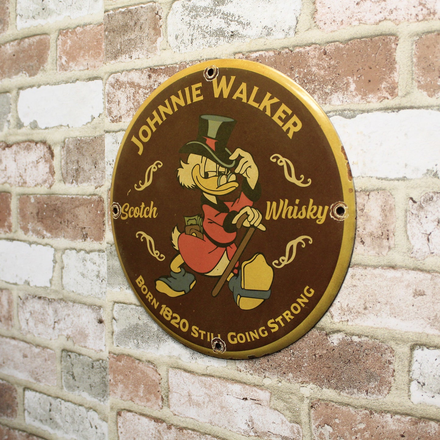 Johnnie Walker with Scrooge Scotch Whisky Porcelain Enamel Sign (12in)