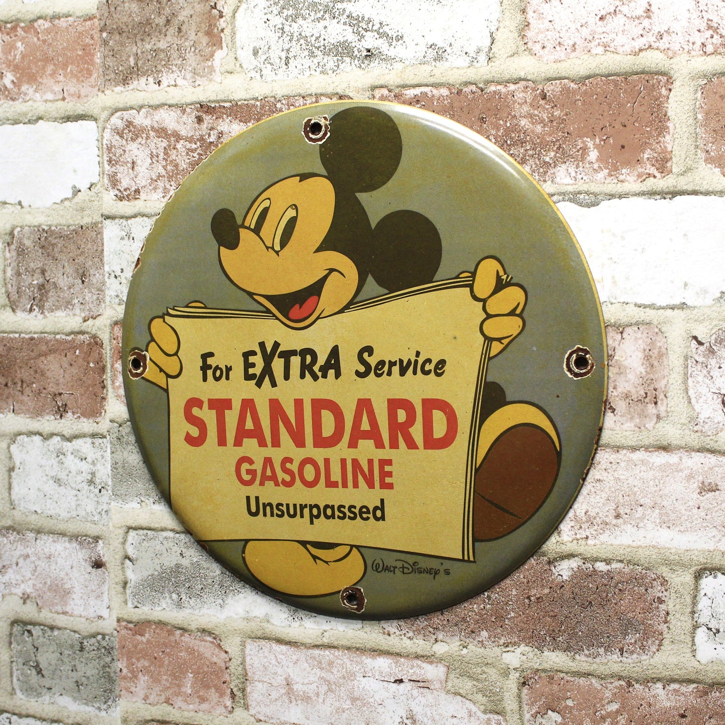 Extra Standard Gasoline Mickey Vintage Disneyana Porcelain Enamel Sign (12in)