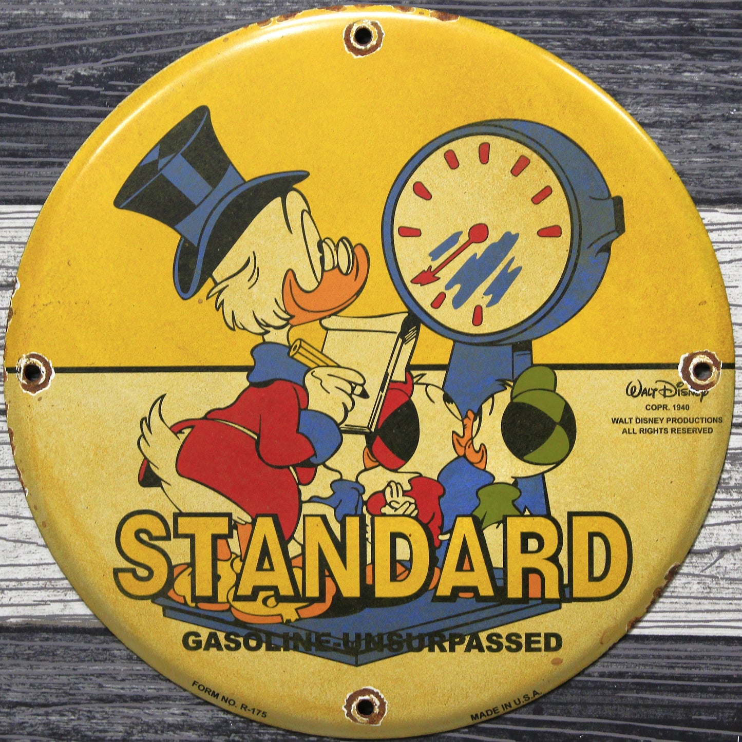 Standard Gas with Scrooge Vintage Disney Porcelain Enamel Sign (12in)