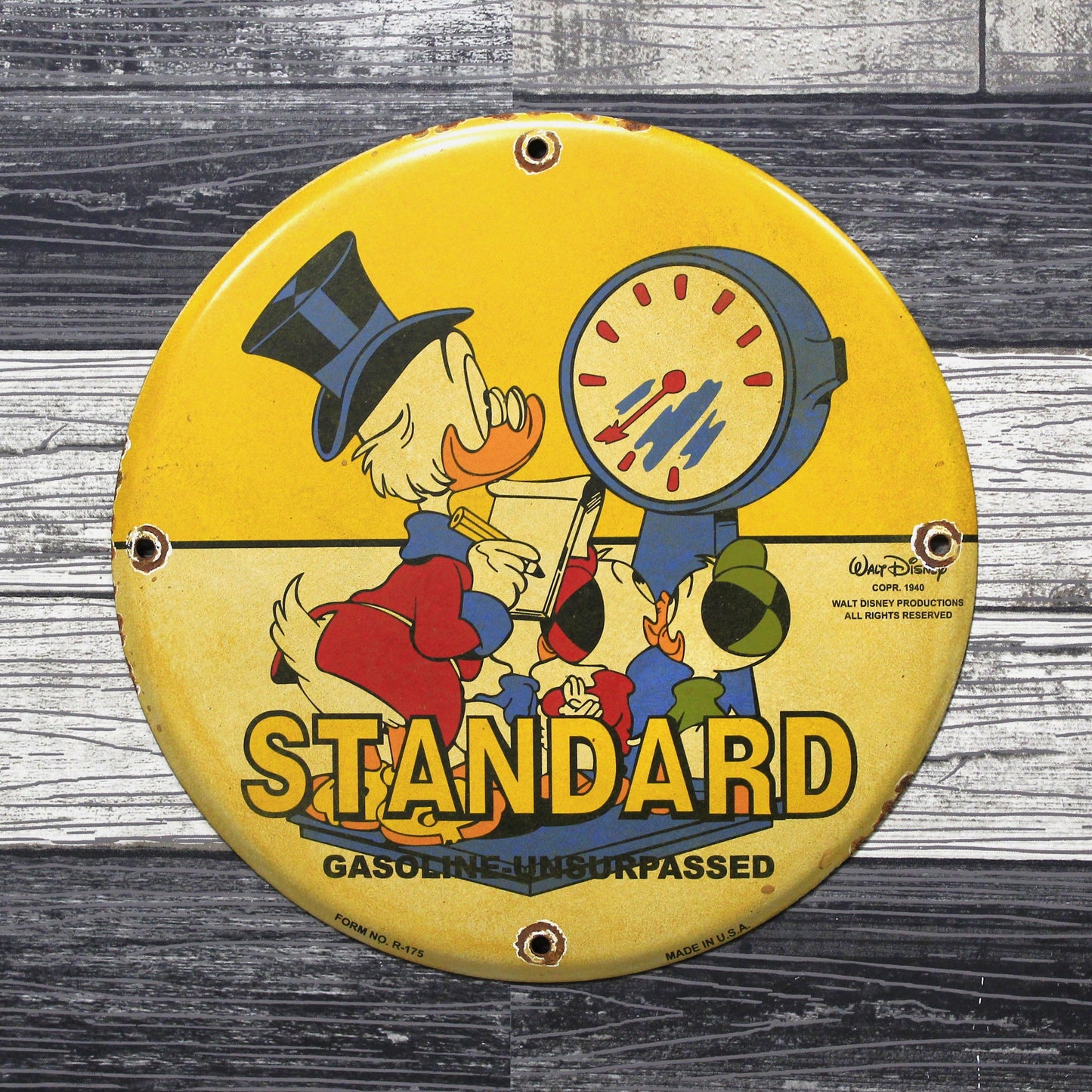 Standard Gas with Scrooge Vintage Disney Porcelain Enamel Sign (12in)