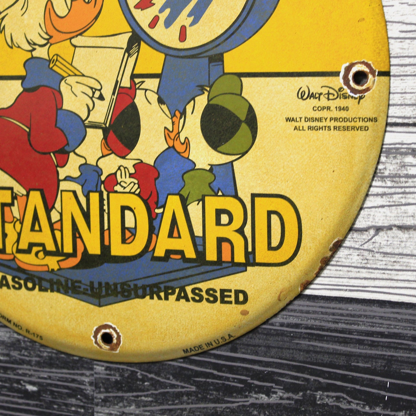Standard Gas with Scrooge Vintage Disney Porcelain Enamel Sign (12in)