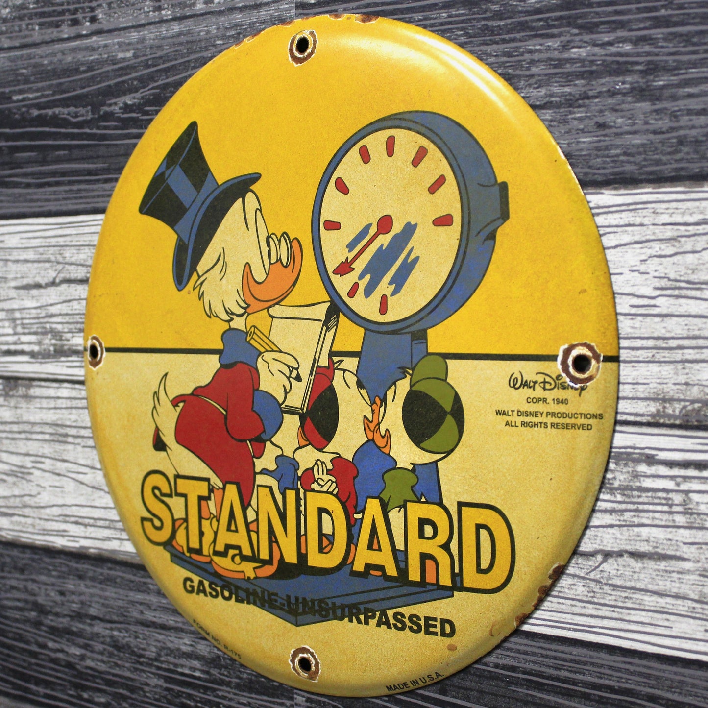 Standard Gas with Scrooge Vintage Disney Porcelain Enamel Sign (12in)