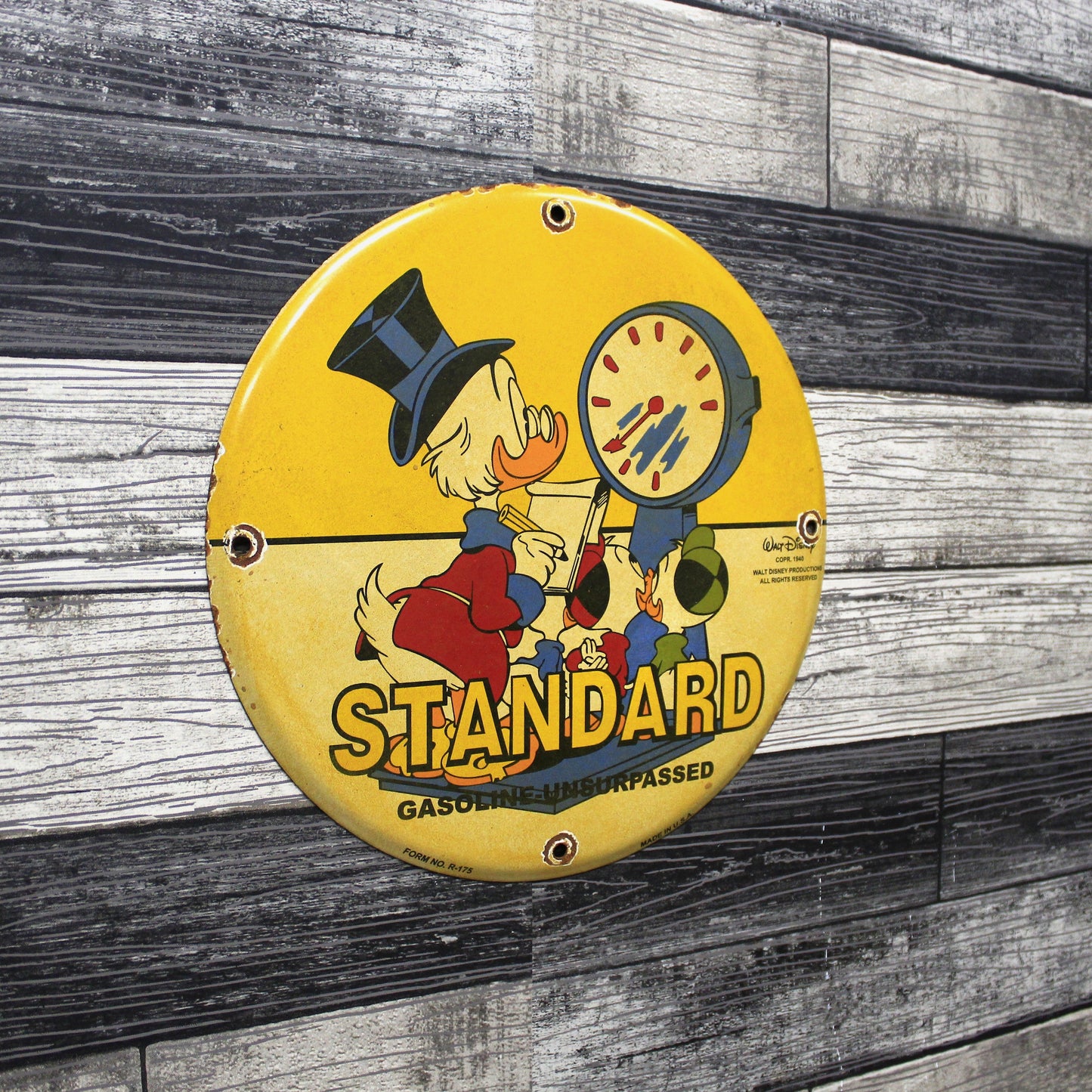 Standard Gas with Scrooge Vintage Disney Porcelain Enamel Sign (12in)