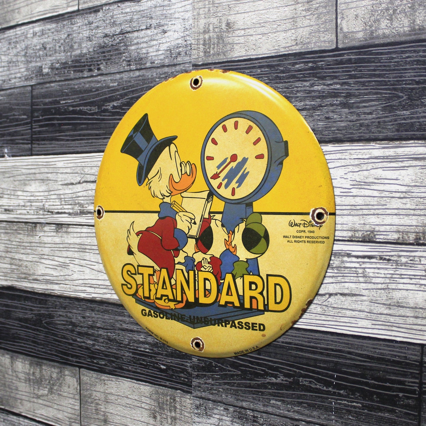 Standard Gas with Scrooge Vintage Disney Porcelain Enamel Sign (12in)