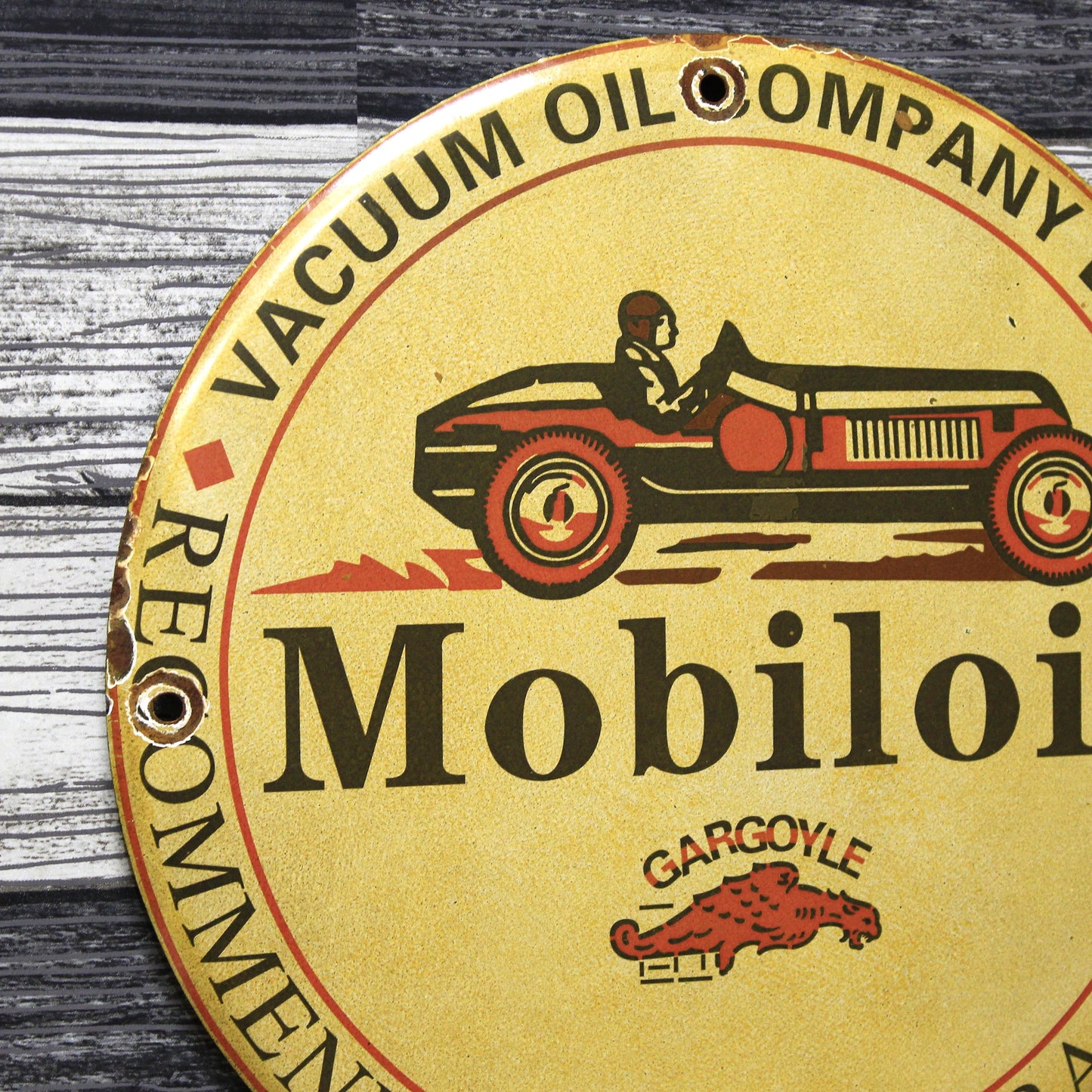 Mobiloil Gargoyle for Race Engines Enamel Sign (12in)