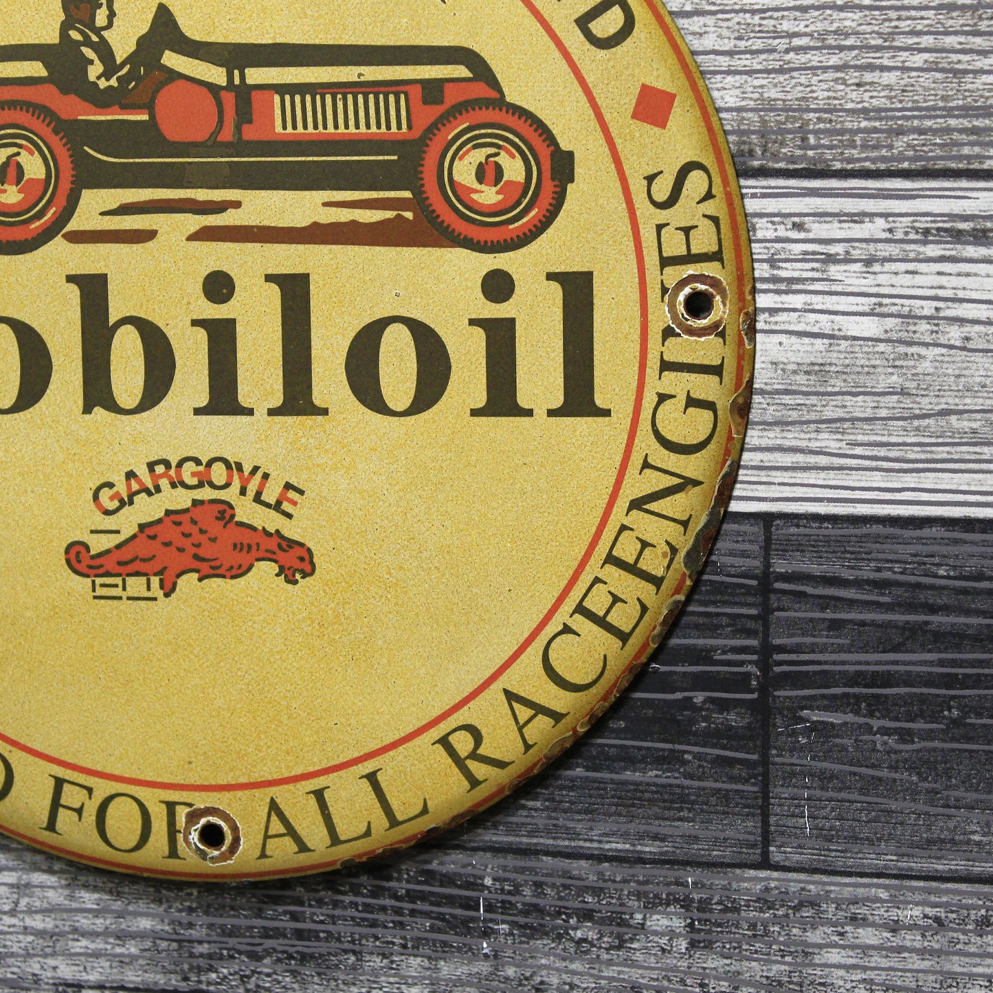 Mobiloil Gargoyle for Race Engines Enamel Sign (12in)