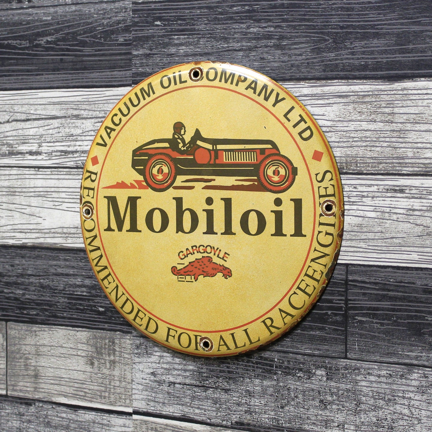 Mobiloil Gargoyle for Race Engines Enamel Sign (12in)
