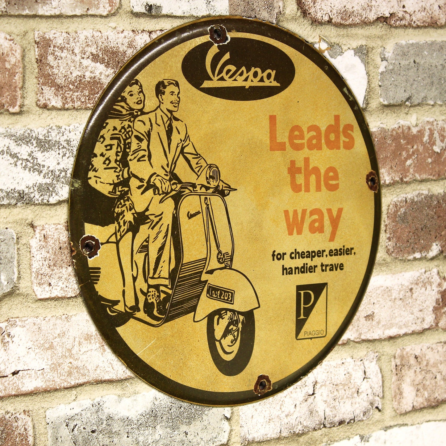 Vespa Leads the Way Porcelain Enamel Sign (12in)
