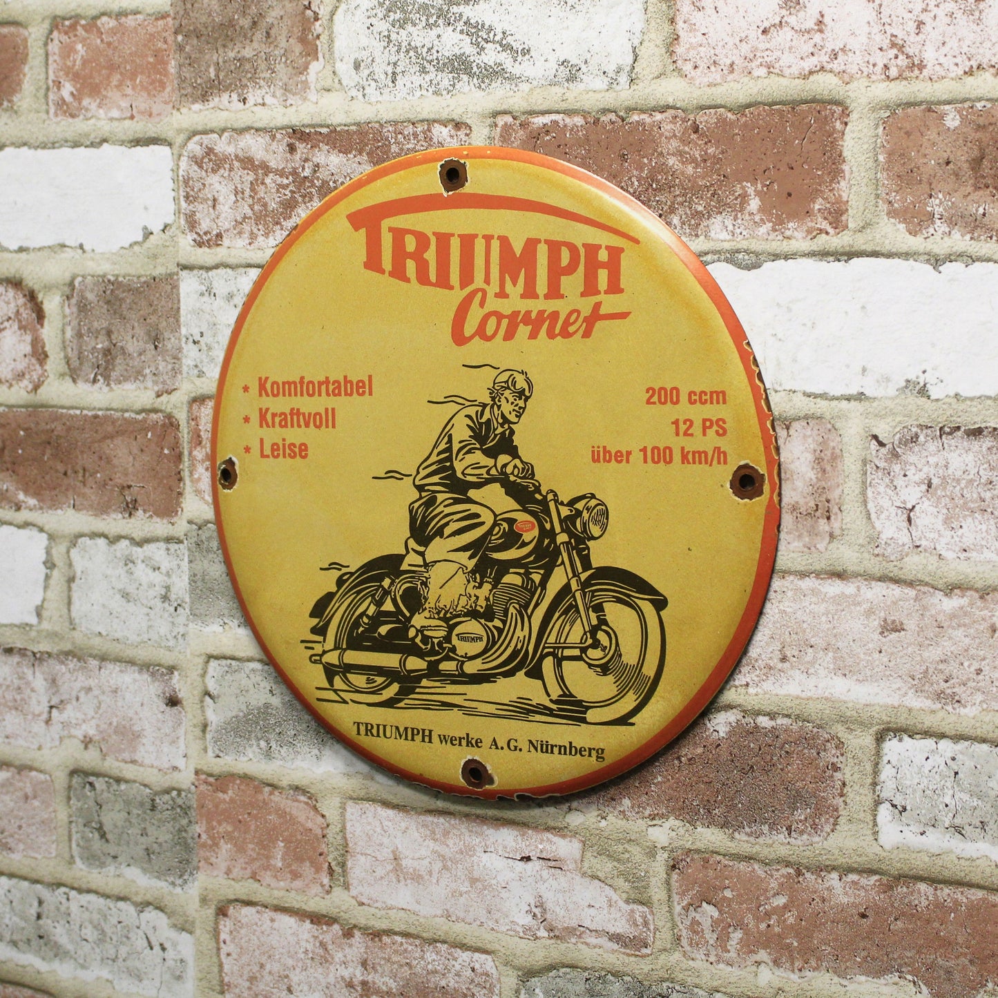 Triumph Corner Motorcycles Porcelain Enamel Sign (12in)
