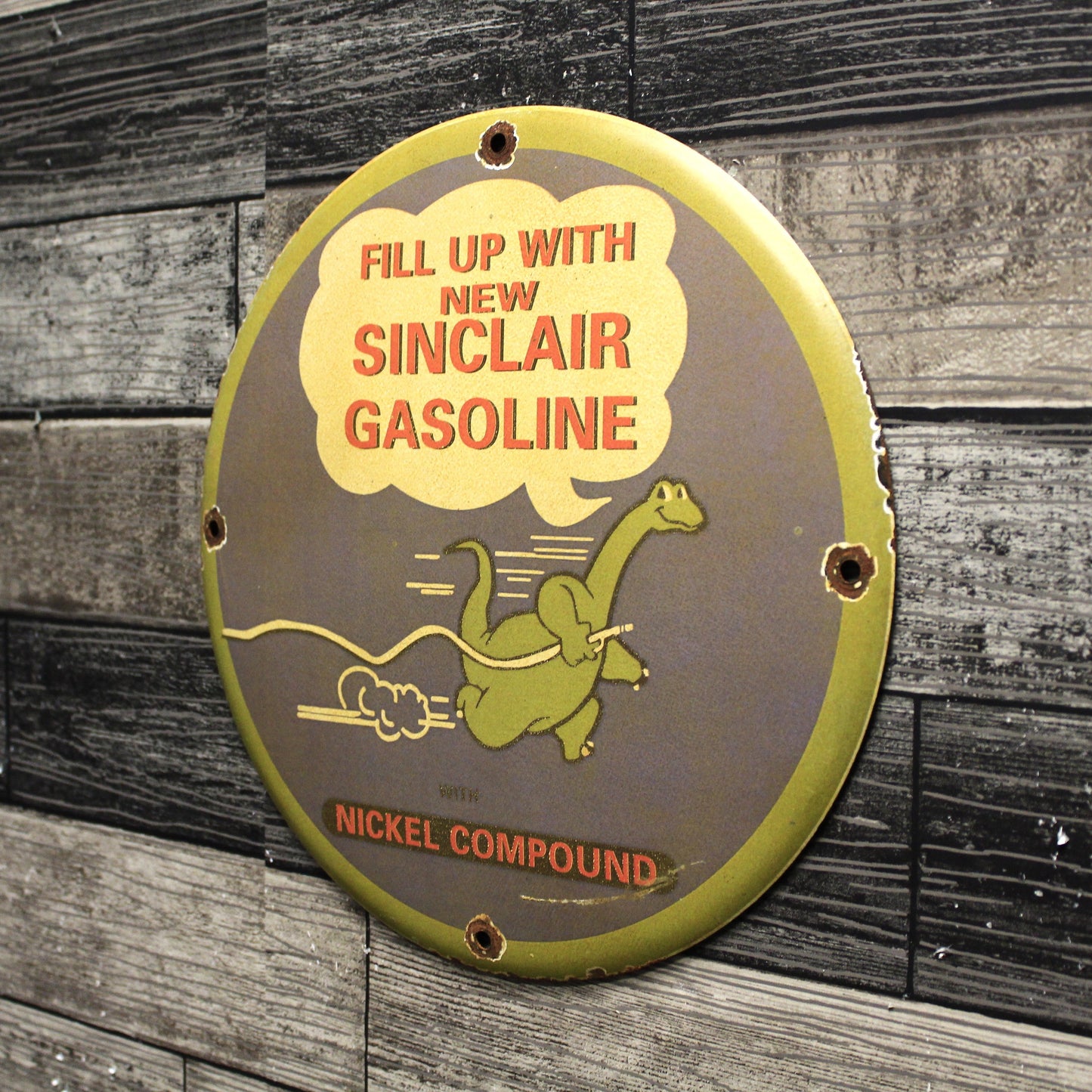 Fill Up With Sinclair Gasoline Vintage Porcelain Enamel Sign (12in)