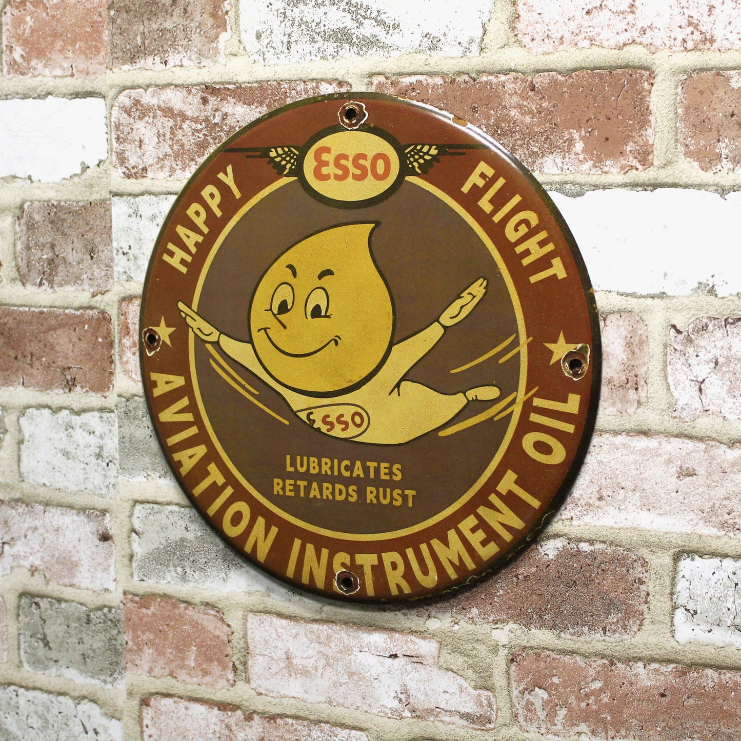 Esso Oil Drop Happy Flight Aviation Porcelain Enamel Sign (12in)