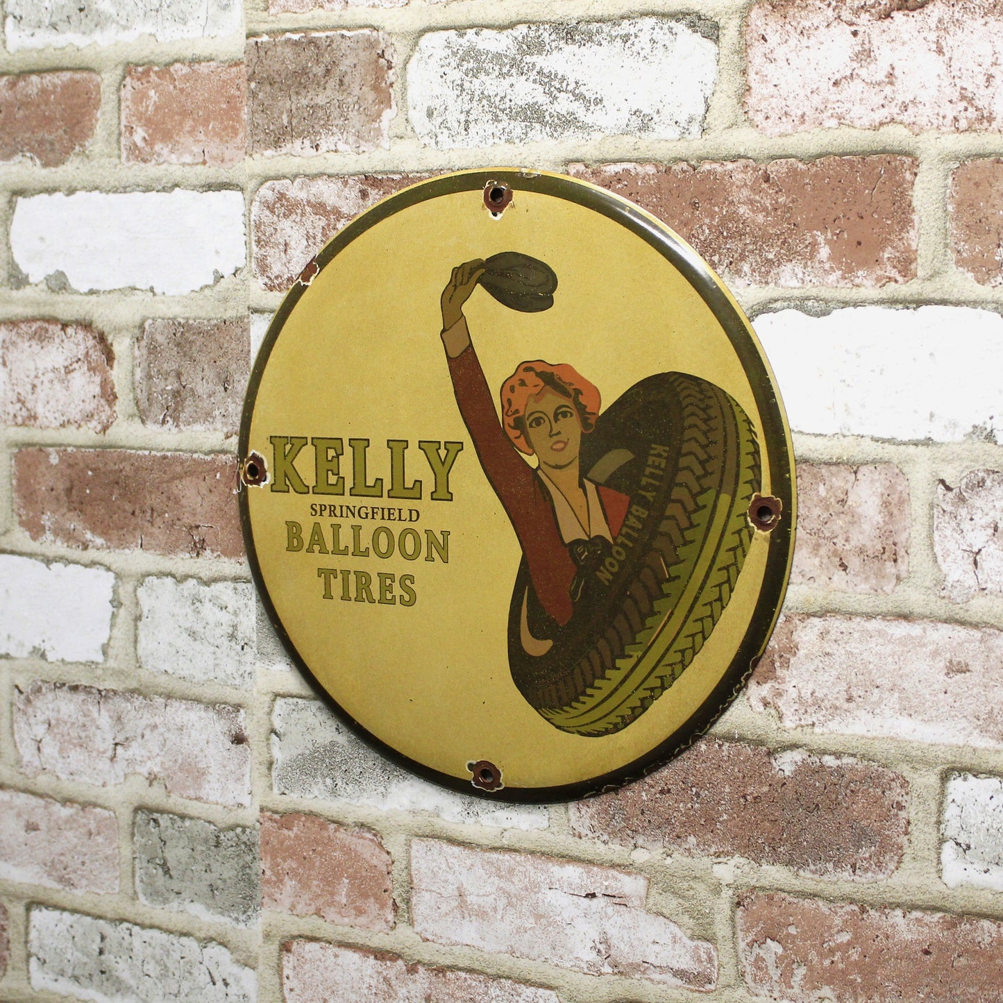 Kelly Springfield Balloon Tires Porcelain Enamel Sign (12in)