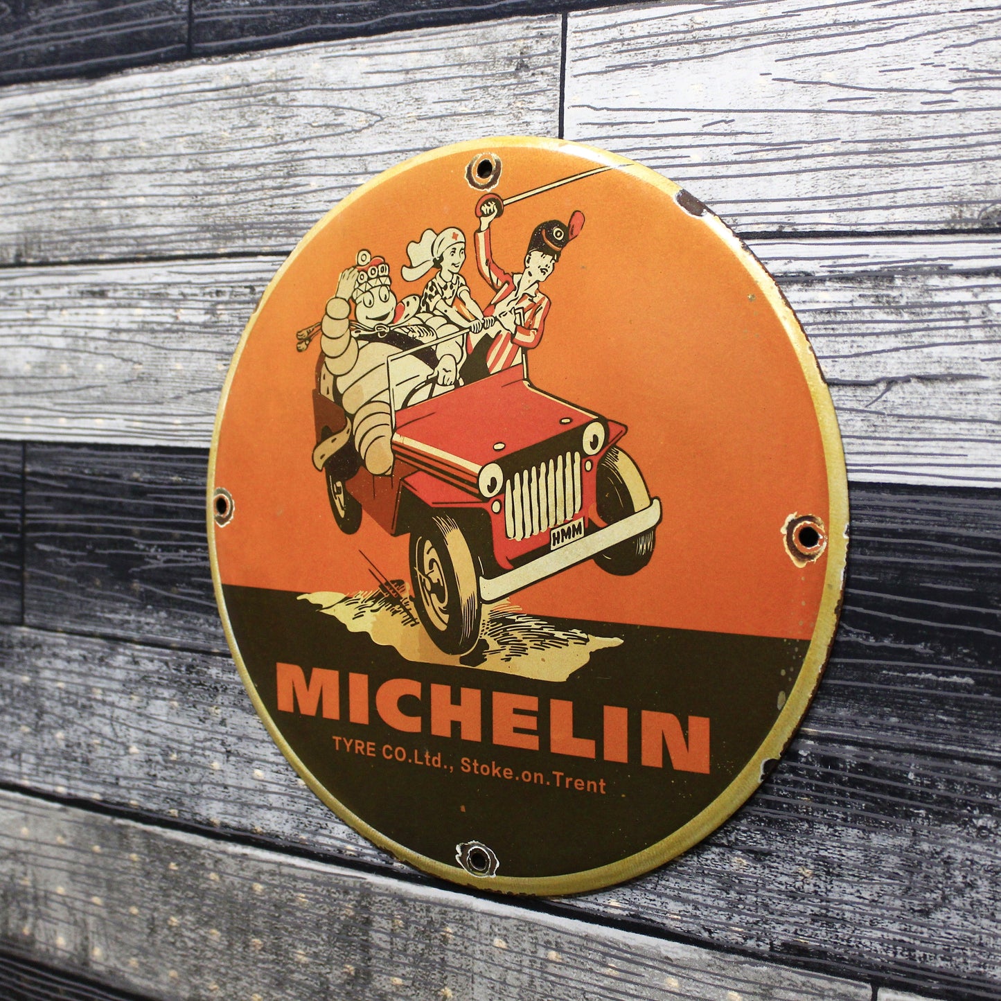 Michelin Tyre Co. Stoke on Trent Bibendum Porcelain Enamel Sign (12in)